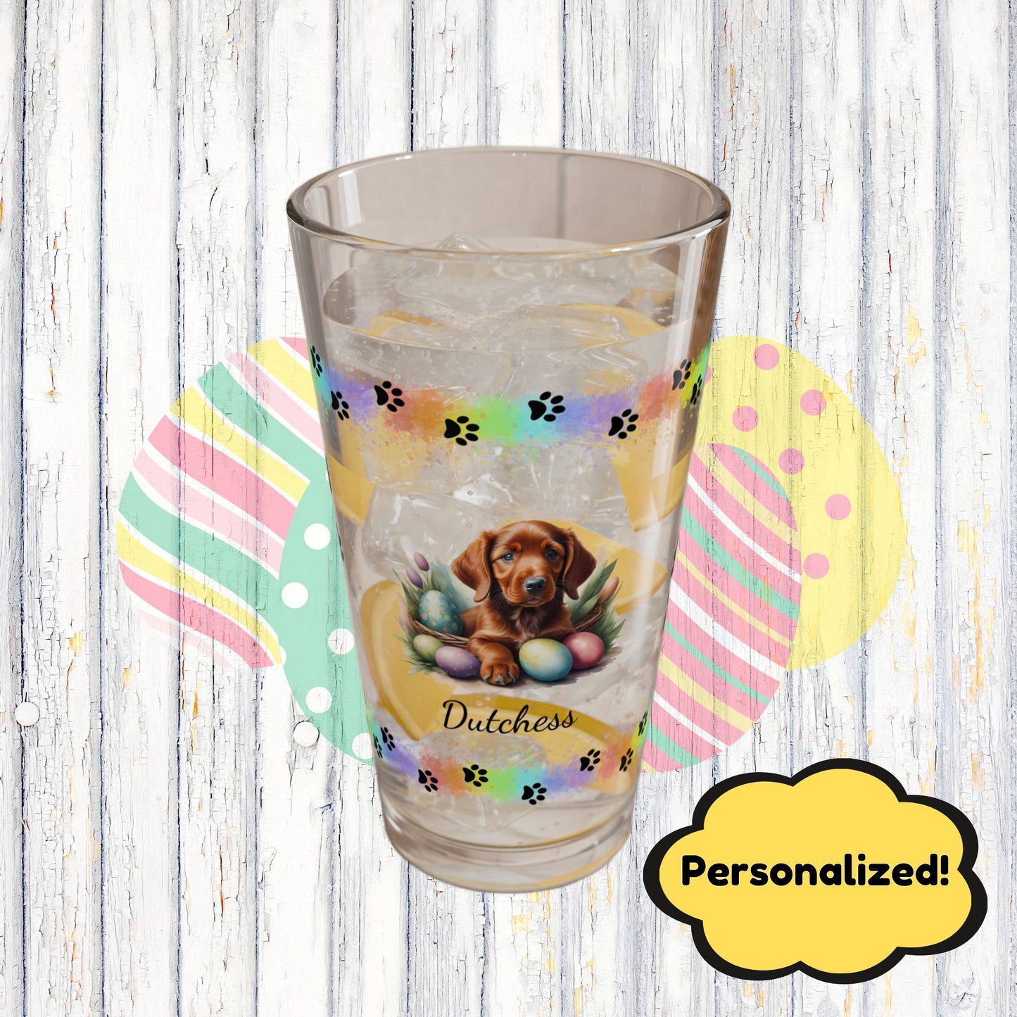 Irish Setter Personalized Easter Puppy 16oz Pint Glass - Custom Dog Design, Mental Health Gift, Easter Décor, and Festive Celebrations