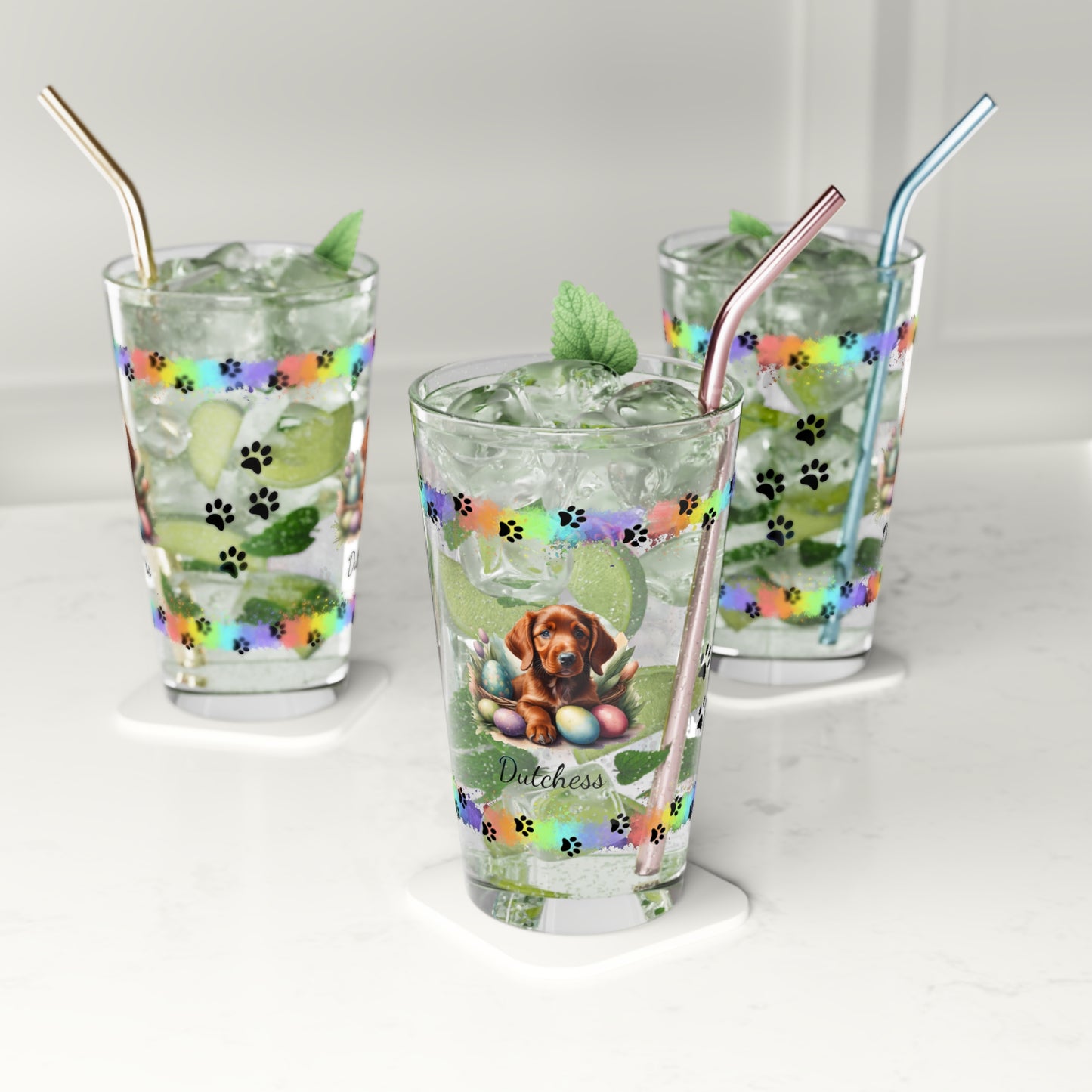 Irish Setter Personalized Easter Puppy 16oz Pint Glass - Custom Dog Design, Mental Health Gift, Easter Décor, and Festive Celebrations