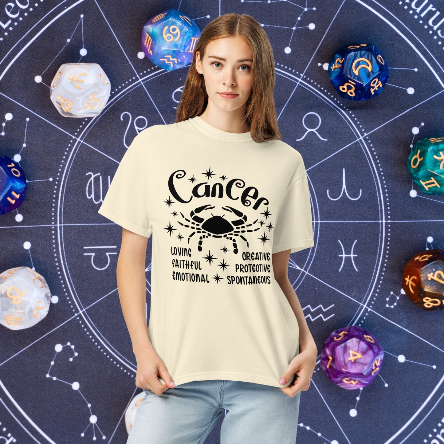 Cancer Zodiac Comfort Colors Shirt - Soft unisex star sign tee for Cancer, ideal for astrology lovers and mental health awareness