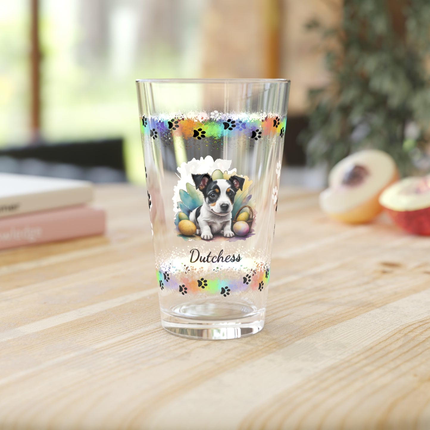 Jack Russell Terrier (Black & White) Personalized Easter Puppy 16oz Pint Glass - Custom Dog Design, Mental Health Gift, Easter Décor, and Festive Celebrations