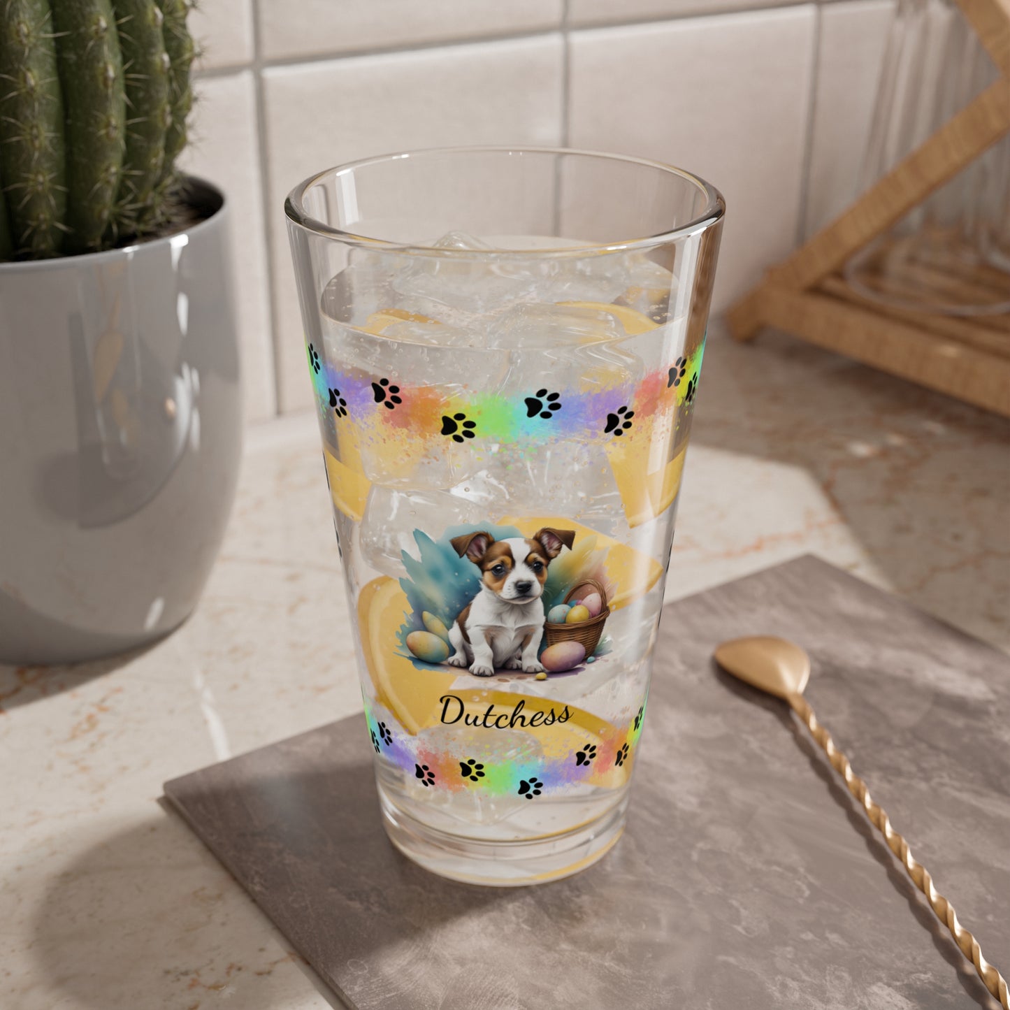Jack Russell Terrier (Brown & White) Personalized Easter Puppy 16oz Pint Glass - Custom Dog Design, Mental Health Gift, Easter Décor, and Festive Celebrations
