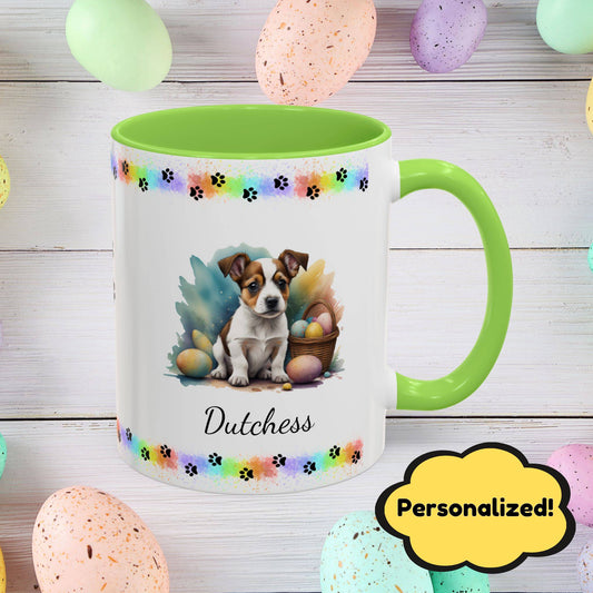 Jack Russell Terrier Brown & White Easter puppy coffee mug, personalized cute dog coffee cup gift for mental health support