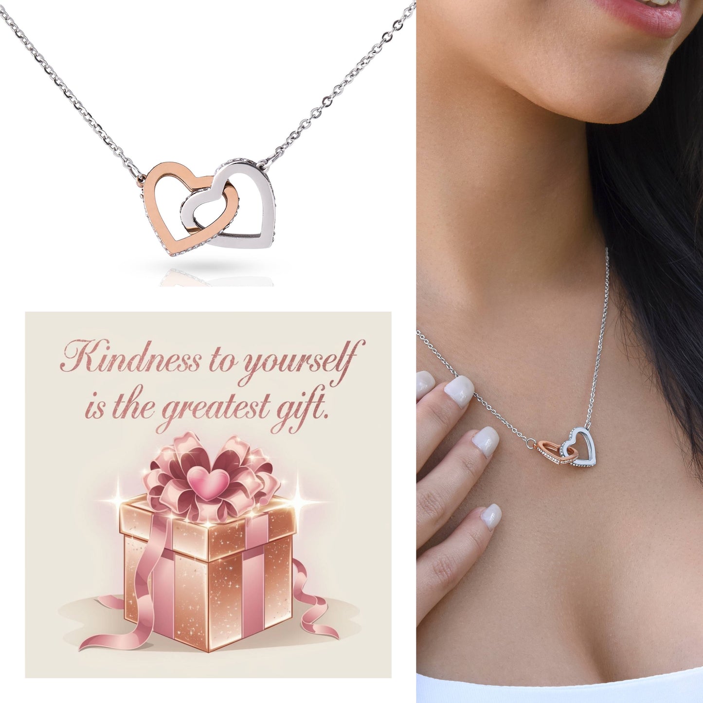 Kindness to Yourself is a True Gift - Interlocking Hearts Necklace thoughtful jewelry for inner love