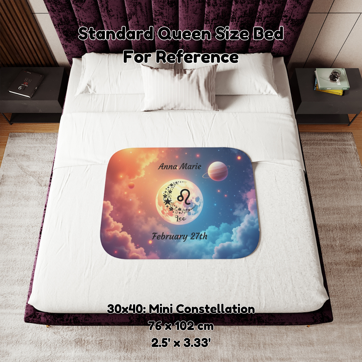 Custom astrology-inspired Leo zodiac throw for emotional wellness, featuring celestial design for ultimate comfort.