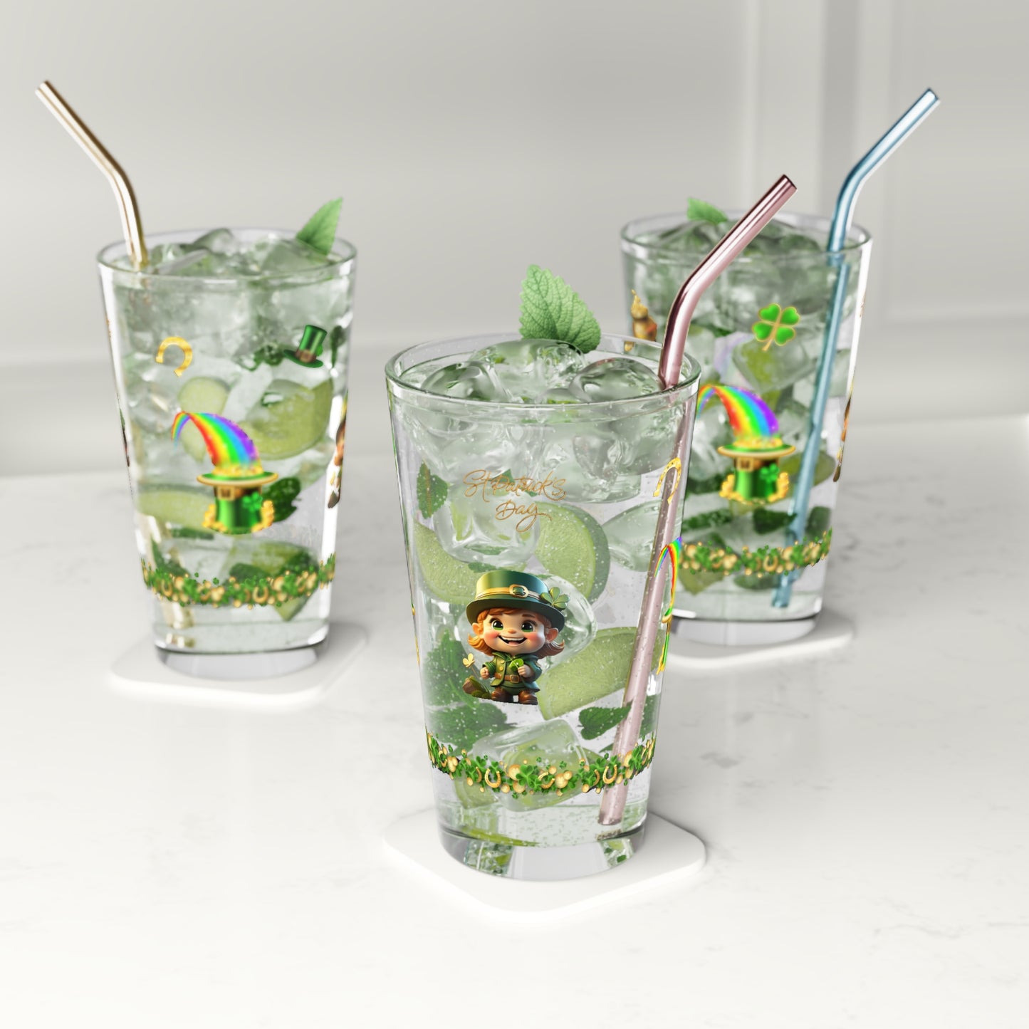 Leprechaun Mischief Logic: Mindful St. Patrick's Day 16oz Pint Glasses - Festive Design for Positivity & Wellness