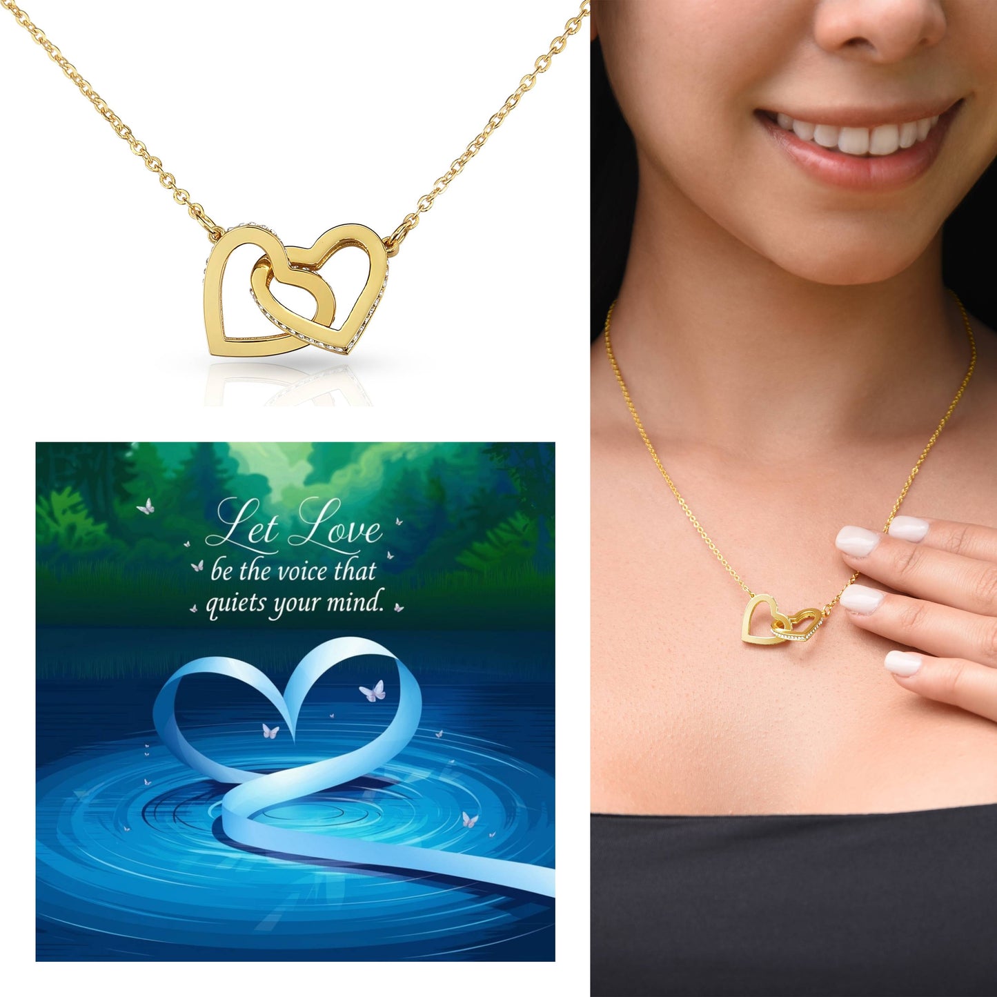 Let Love Be the Voice Inside - Interlocking Hearts Necklace soothing jewelry for calm, balance, & grace