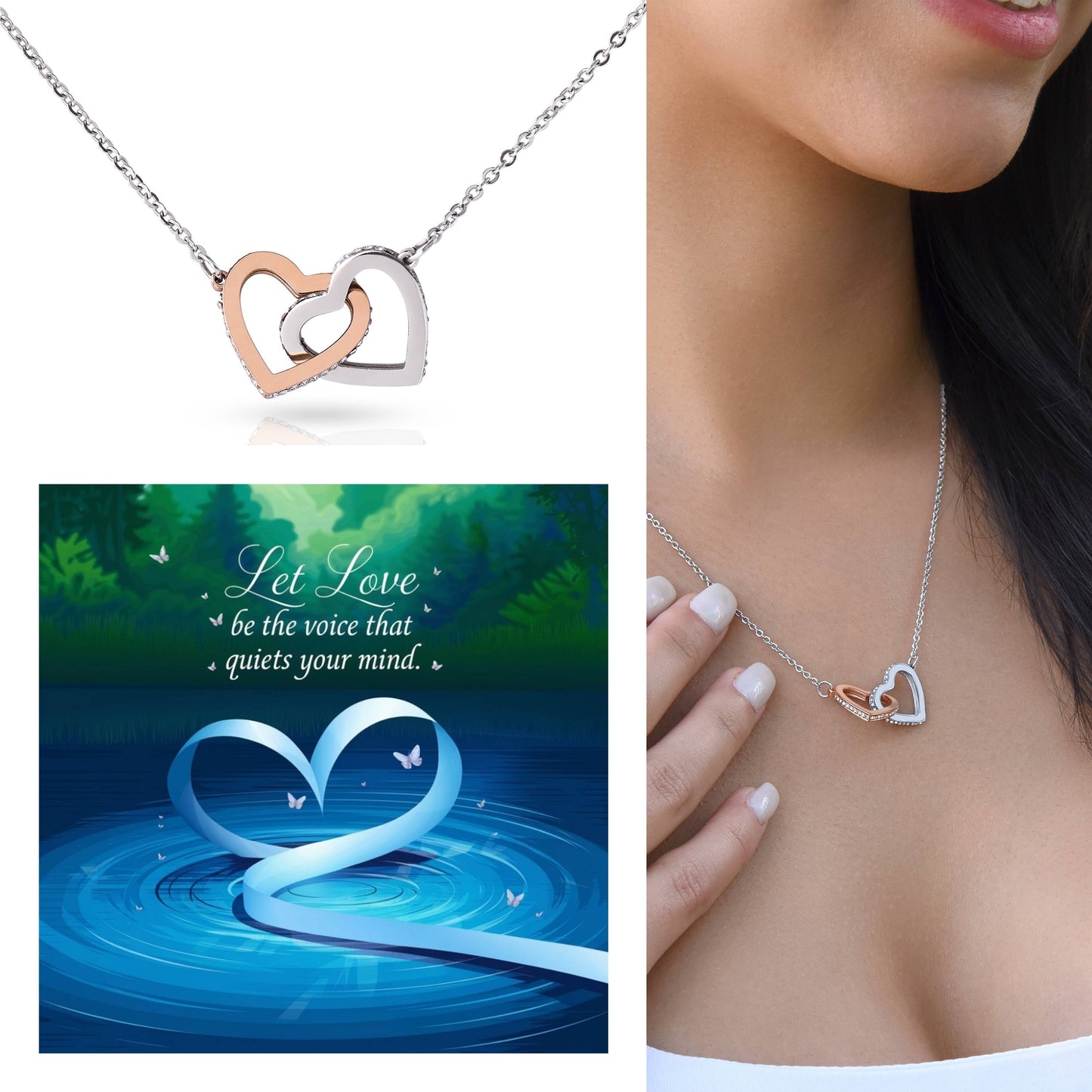 Let Love Be the Voice Inside - Interlocking Hearts Necklace soothing jewelry for calm, balance, & grace
