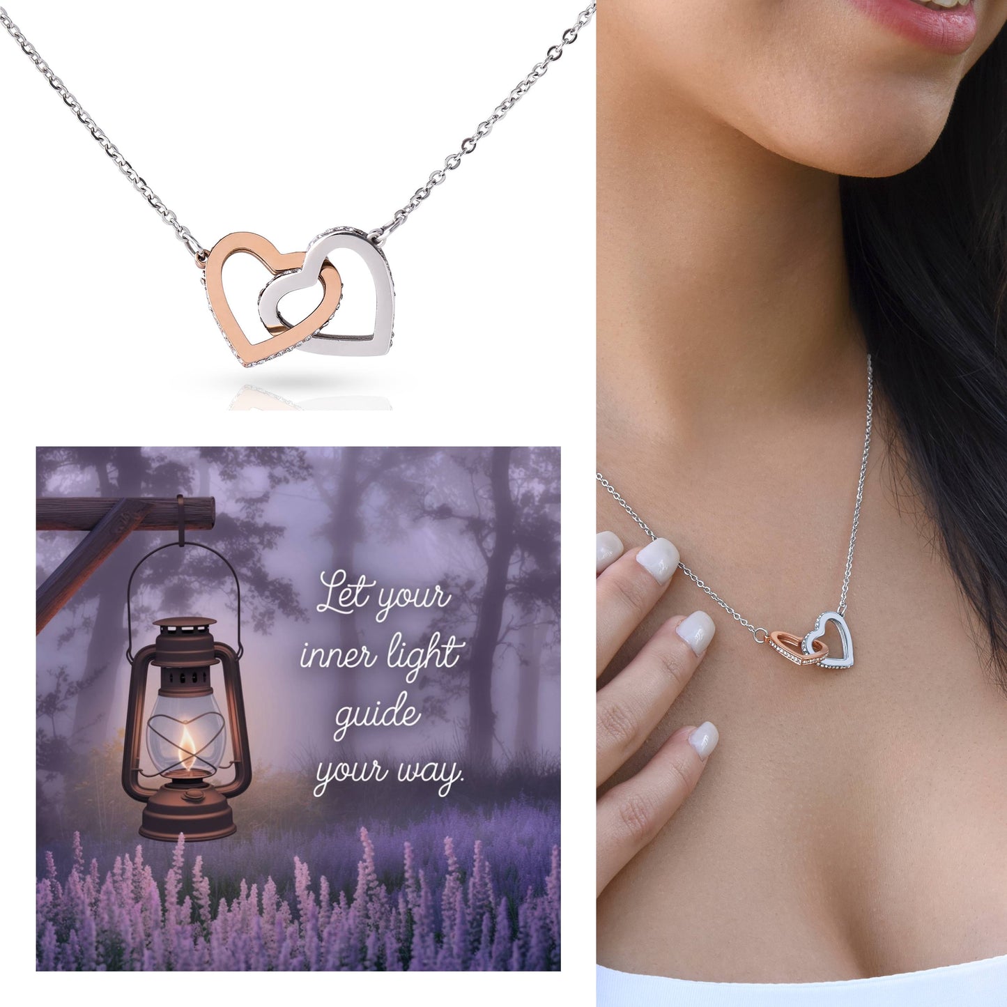 Let Your Light Show You the Way - Interlocking Hearts Necklace uplifting gift for self-discovery & hope