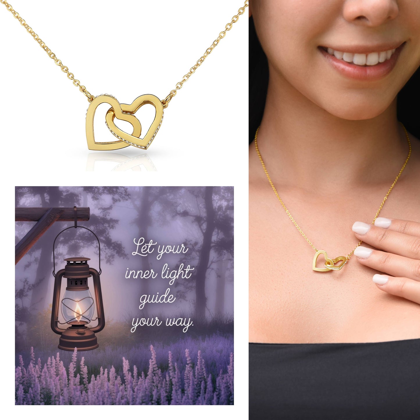 Let Your Light Show You the Way - Interlocking Hearts Necklace uplifting gift for self-discovery & hope