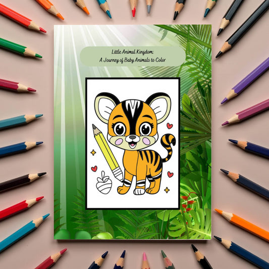 Baby animal kingdom coloring book with sweet and playful creatures