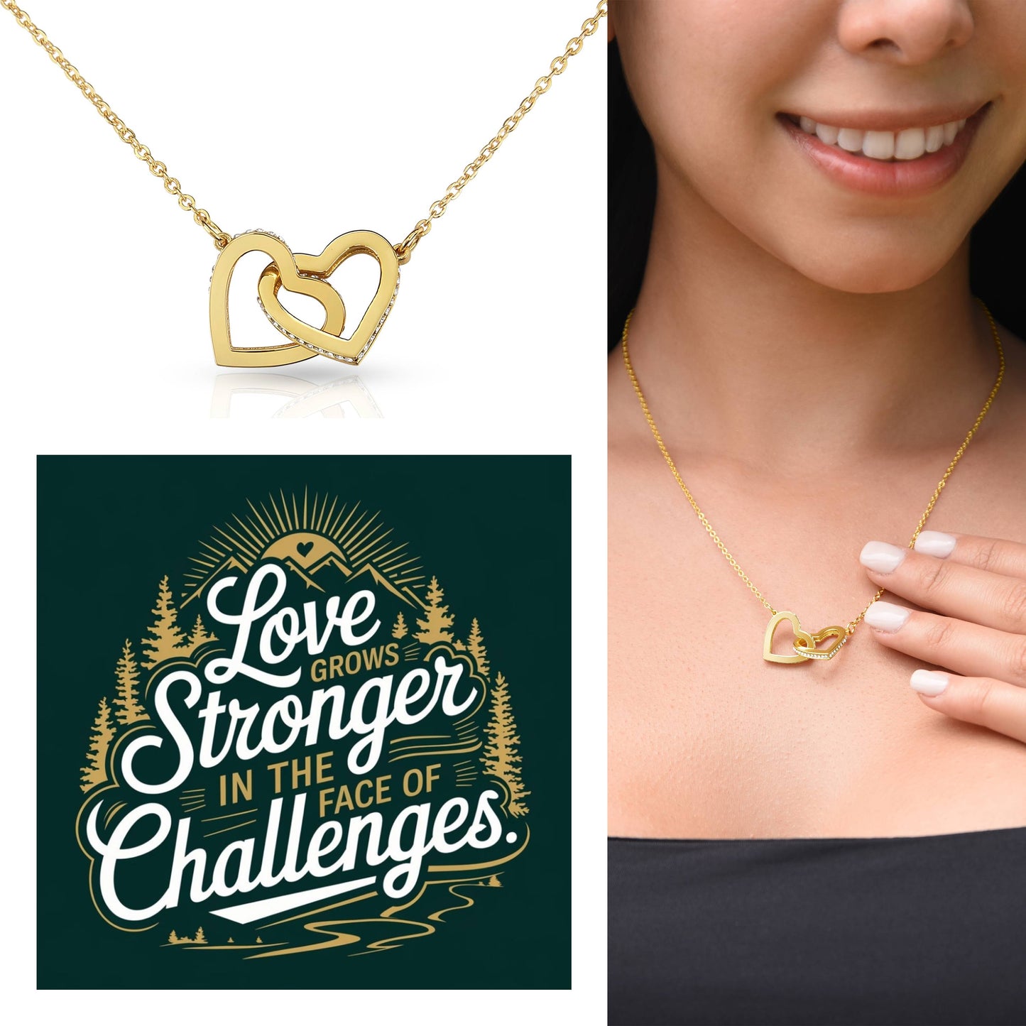 Love Shines Through Every Challenge - Interlocking Hearts Necklace empowerment jewelry for resilience