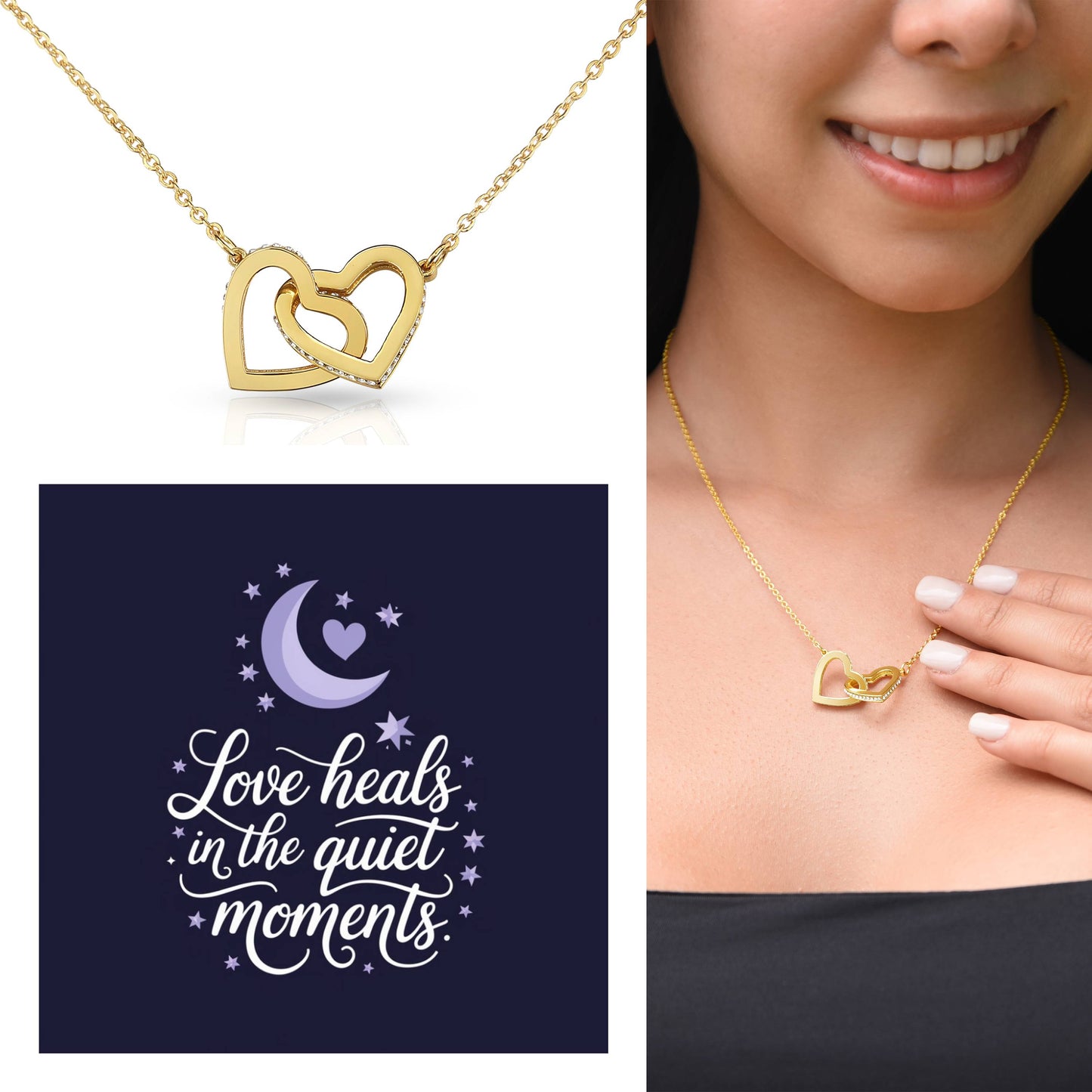 Love Heals In The Quiet Moments: Interlocking Hearts Necklace - Mental Health Gift, Self-Love, Anxiety, PTSD Support