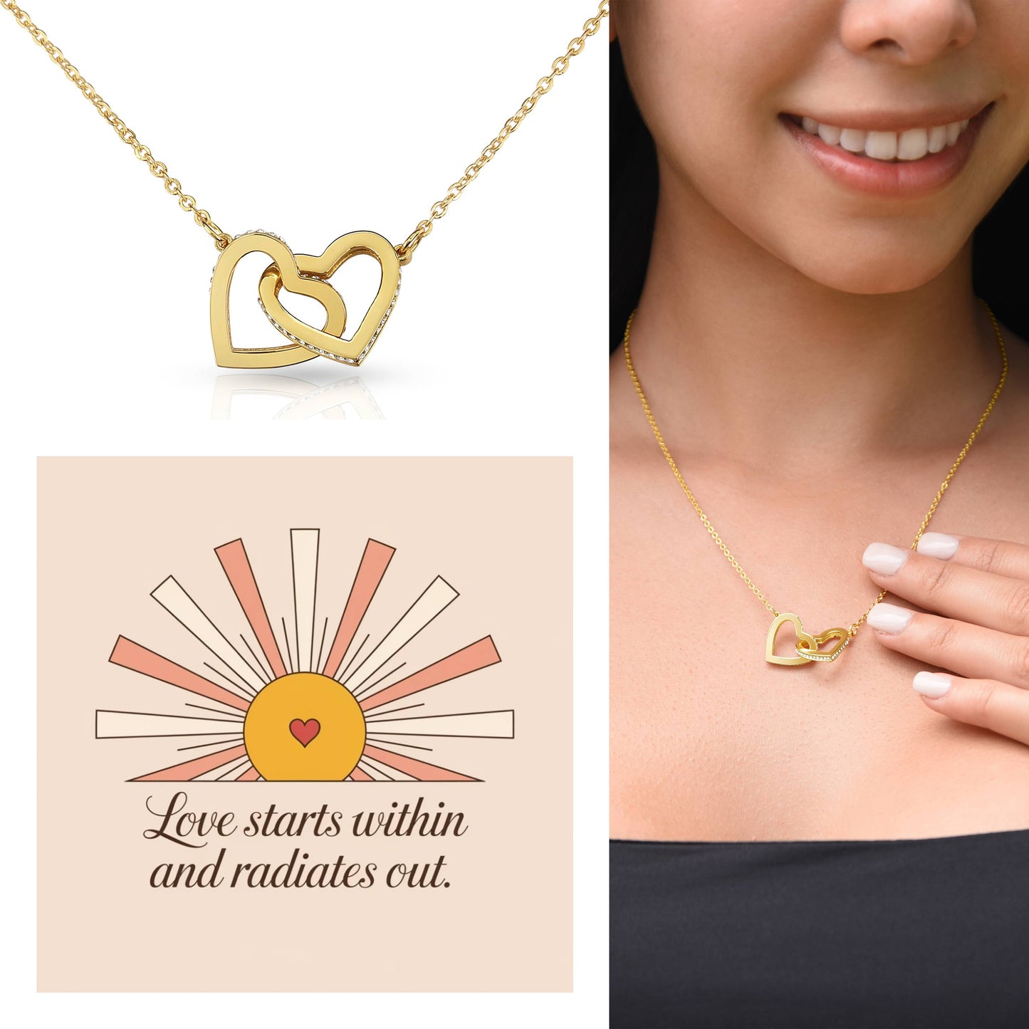 Love Starts Within And Radiates Out: Interlocking Hearts Necklace - Mental Health Gift, Self-Love, Anxiety, PTSD Support