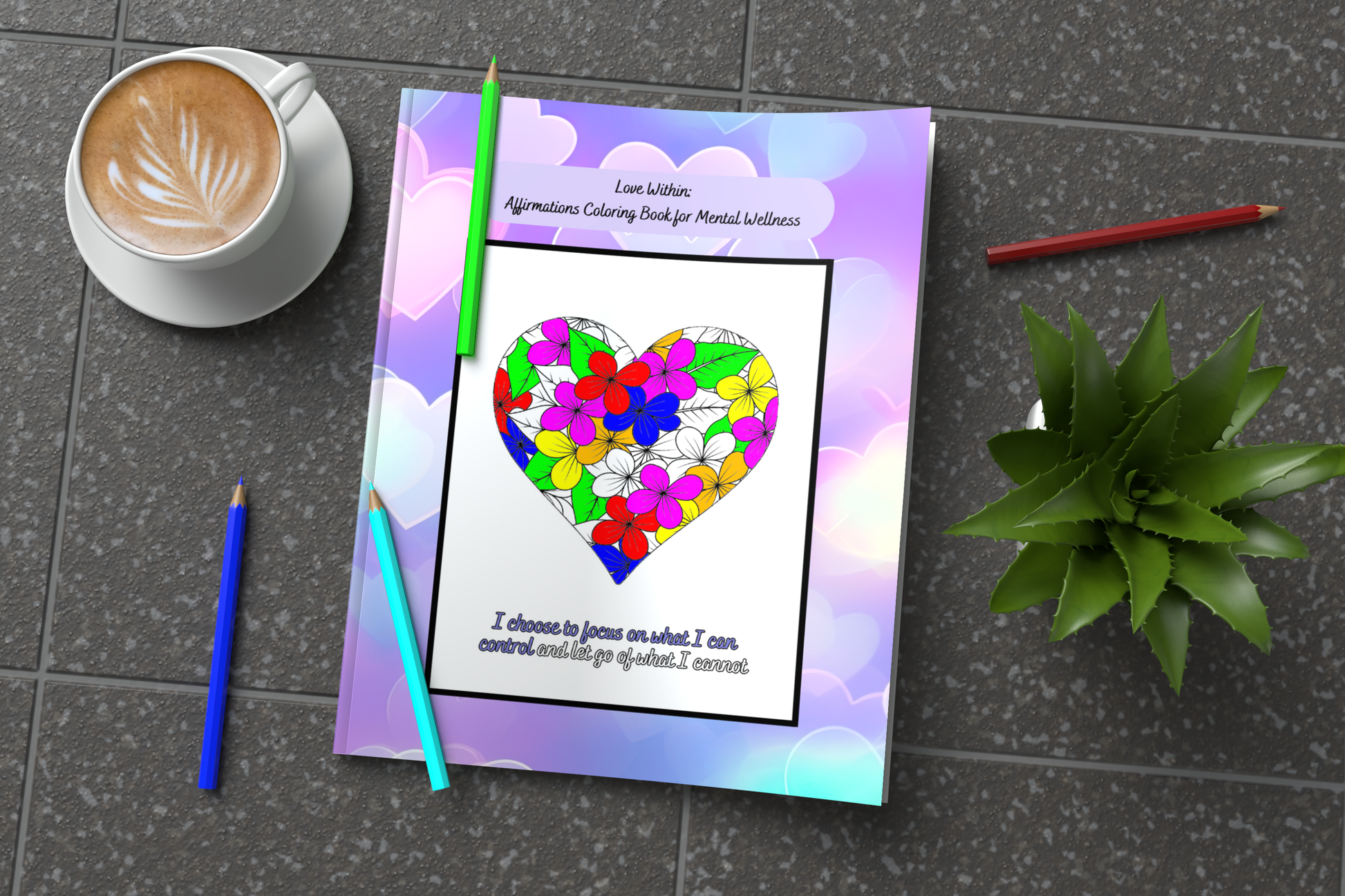 Affirmation coloring book focused on inner love and emotional healing