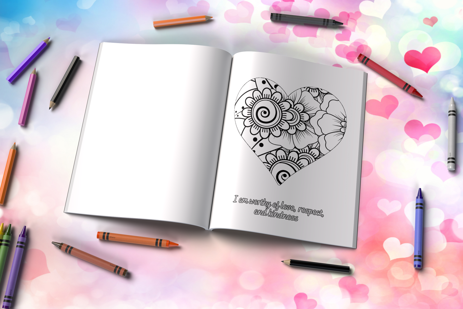 Affirmation coloring book focused on inner love and emotional healing