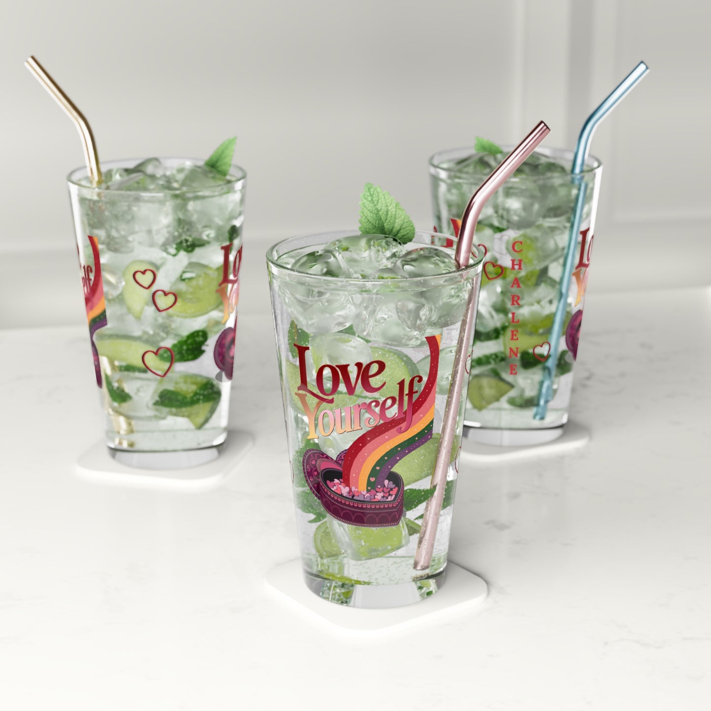 Love Yourself: Personalized Valentine's Day Affirmation Pint Glass – Valentine's Day Self-Care Gift, Mindful Positivity Drinkware