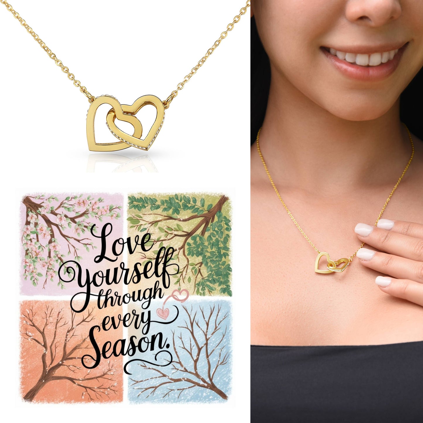 Love Yourself Through Every Season - Interlocking Hearts Necklace year-round self-kindness gift