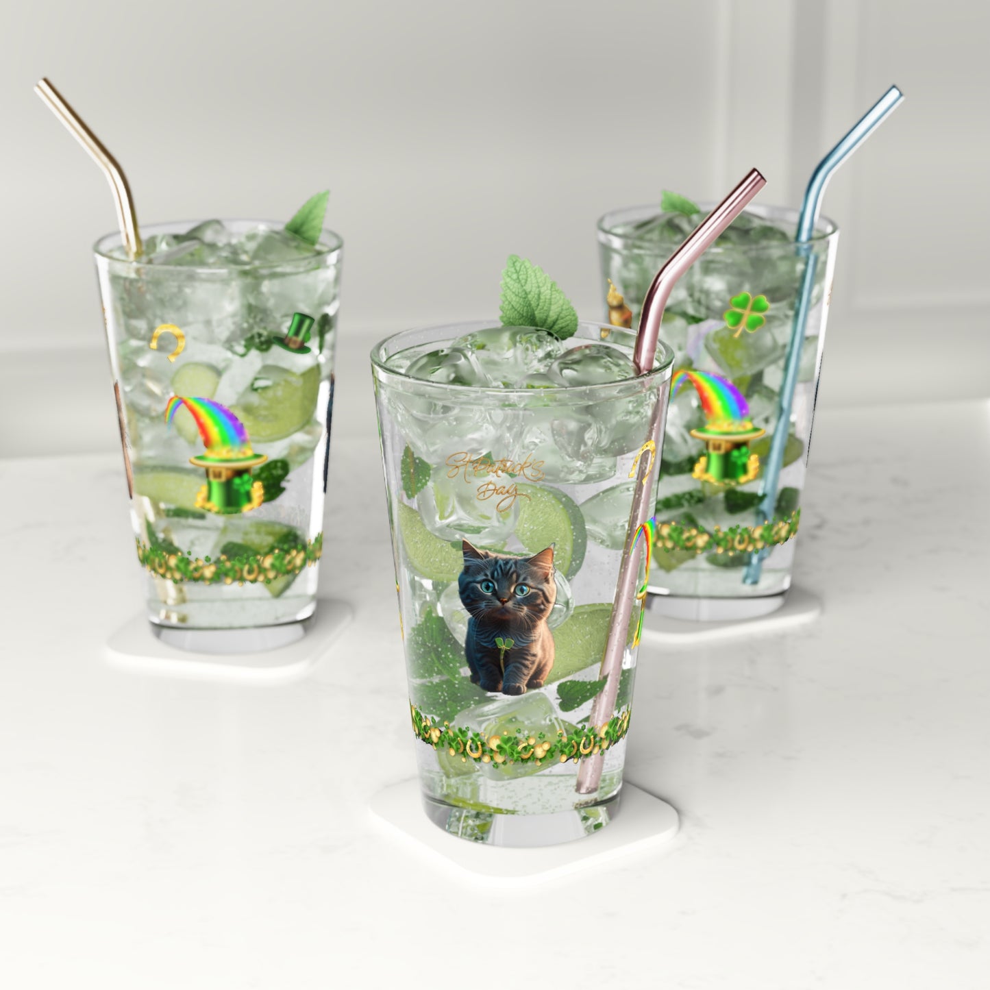 Lucky Labyrinth of Little Paws: Mindful St. Patrick's Day 16oz Pint Glasses - Festive Design for Positivity & Wellness