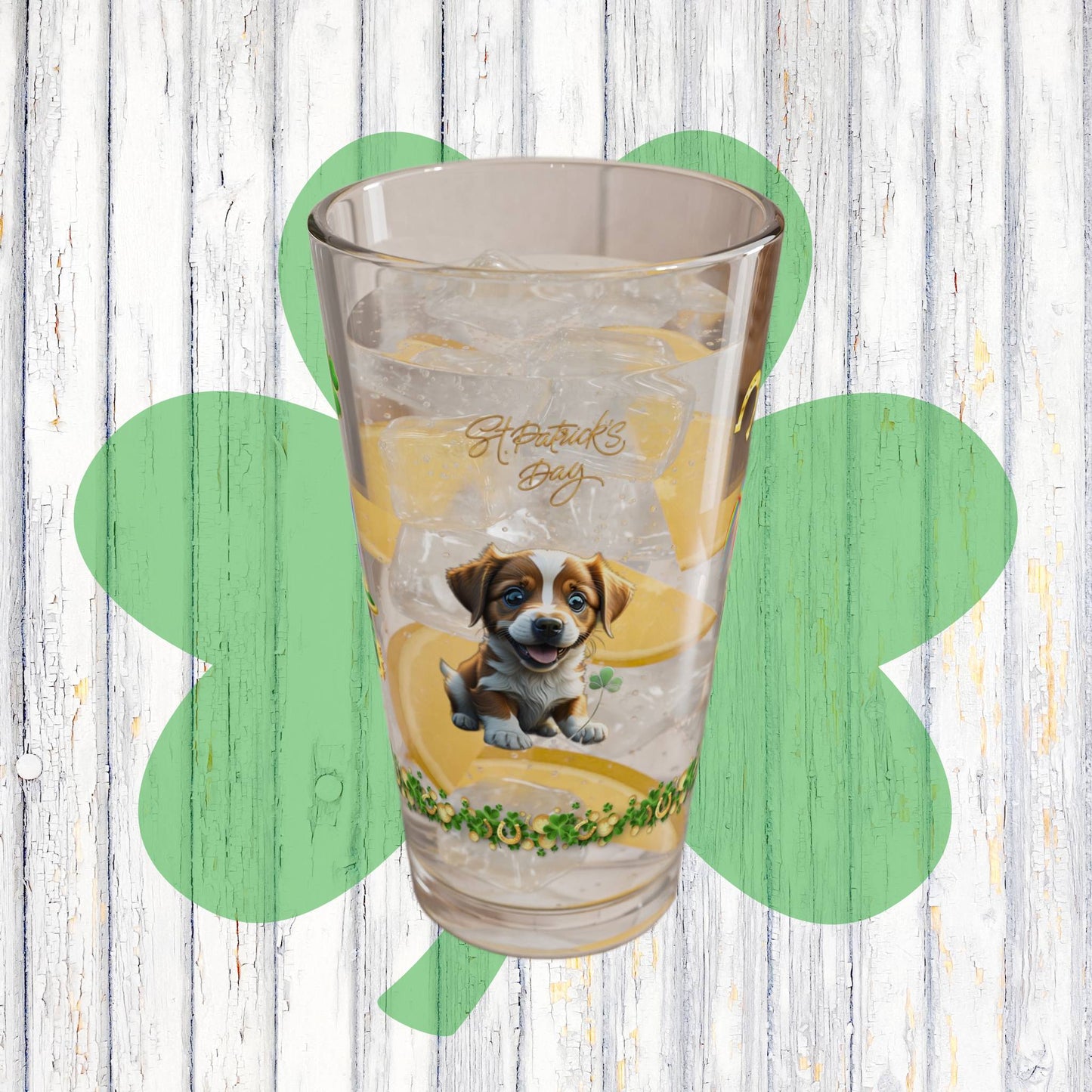 Lucky Leprechaun Pup: Mindful St. Patrick's Day 16oz Pint Glasses - Festive Design for Positivity & Wellness