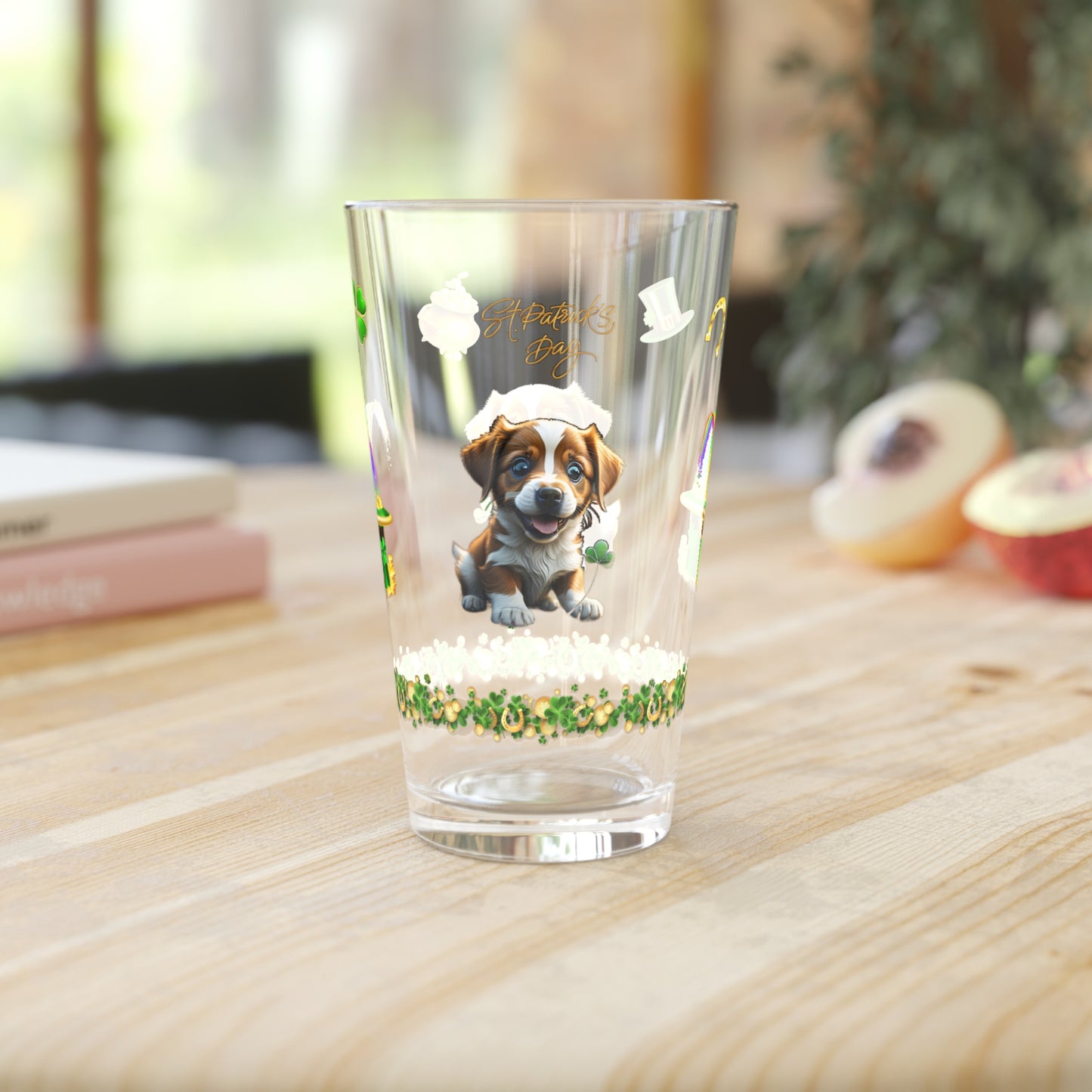 Lucky Leprechaun Pup: Mindful St. Patrick's Day 16oz Pint Glasses - Festive Design for Positivity & Wellness