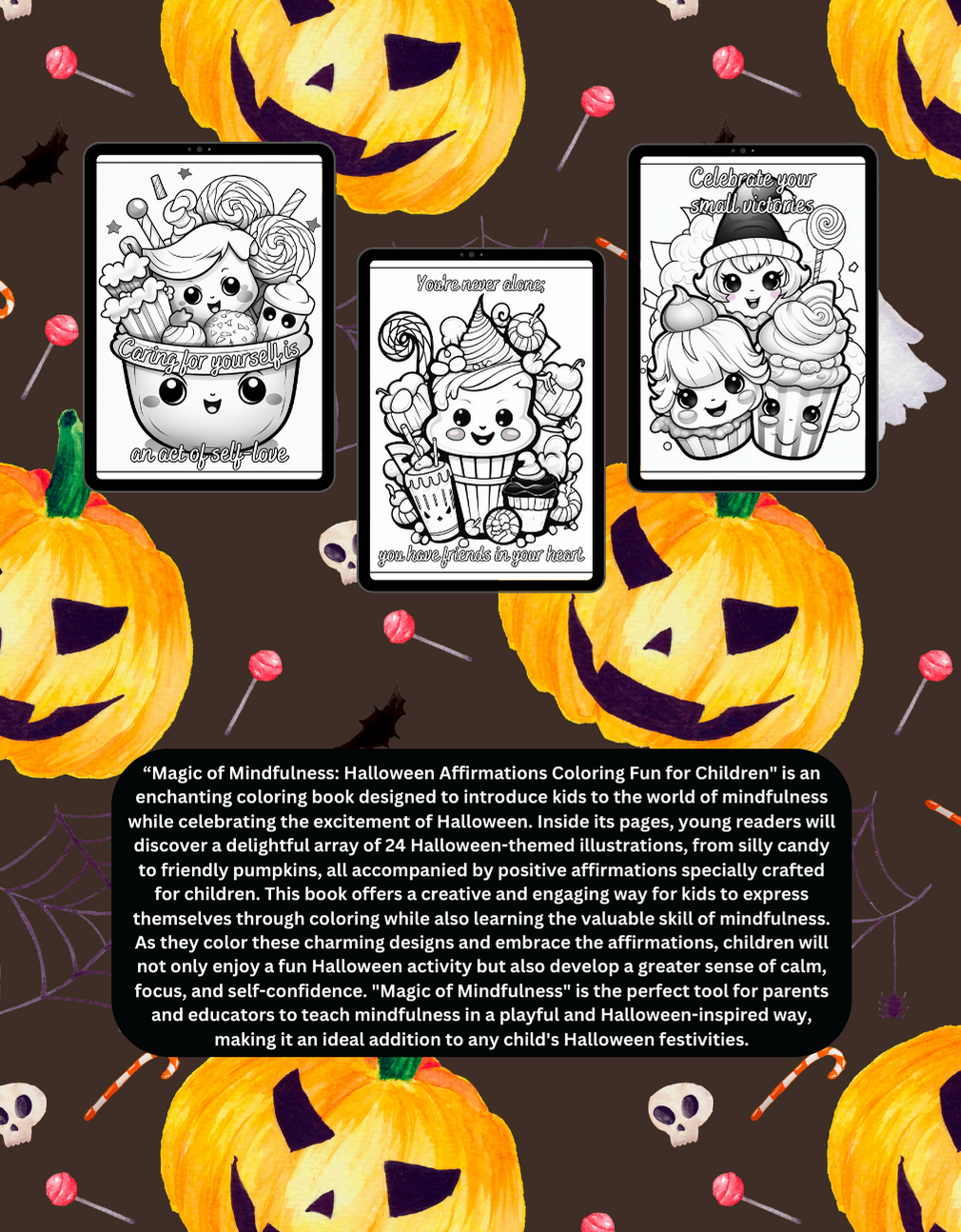 Halloween affirmations coloring book for kids with fun spooky art