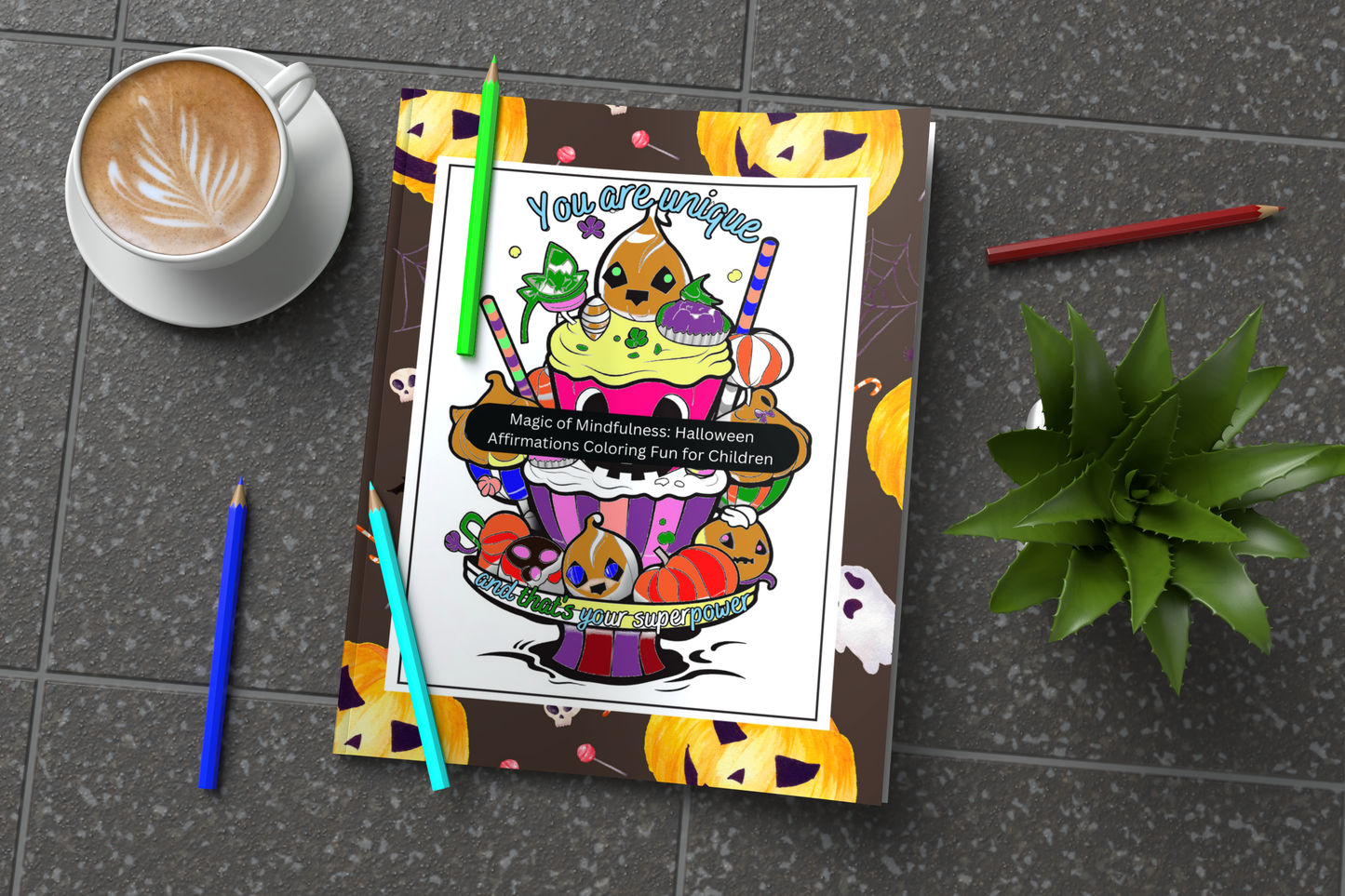 Halloween affirmations coloring book for kids with fun spooky art