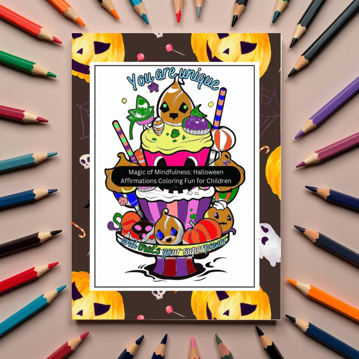 Halloween affirmations coloring book for kids with fun spooky art