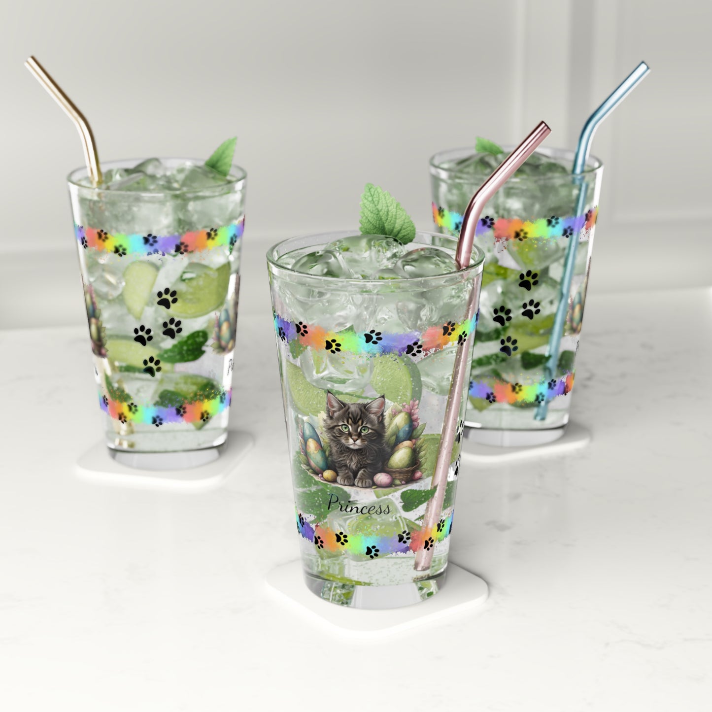 Maine Coon Easter Kitten 16oz Pint Glass - Personalized Cat-Themed Gift, Mental Health Drinkware, Holiday Décor & Easter Celebration