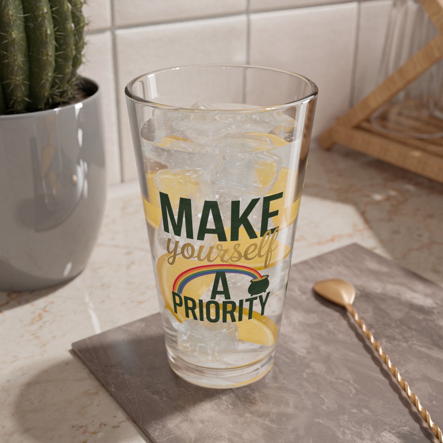 Make Yourself A Priority: Personalized St. Patrick's Day Pint Glass - Customizable Name for Happiness and Positivity