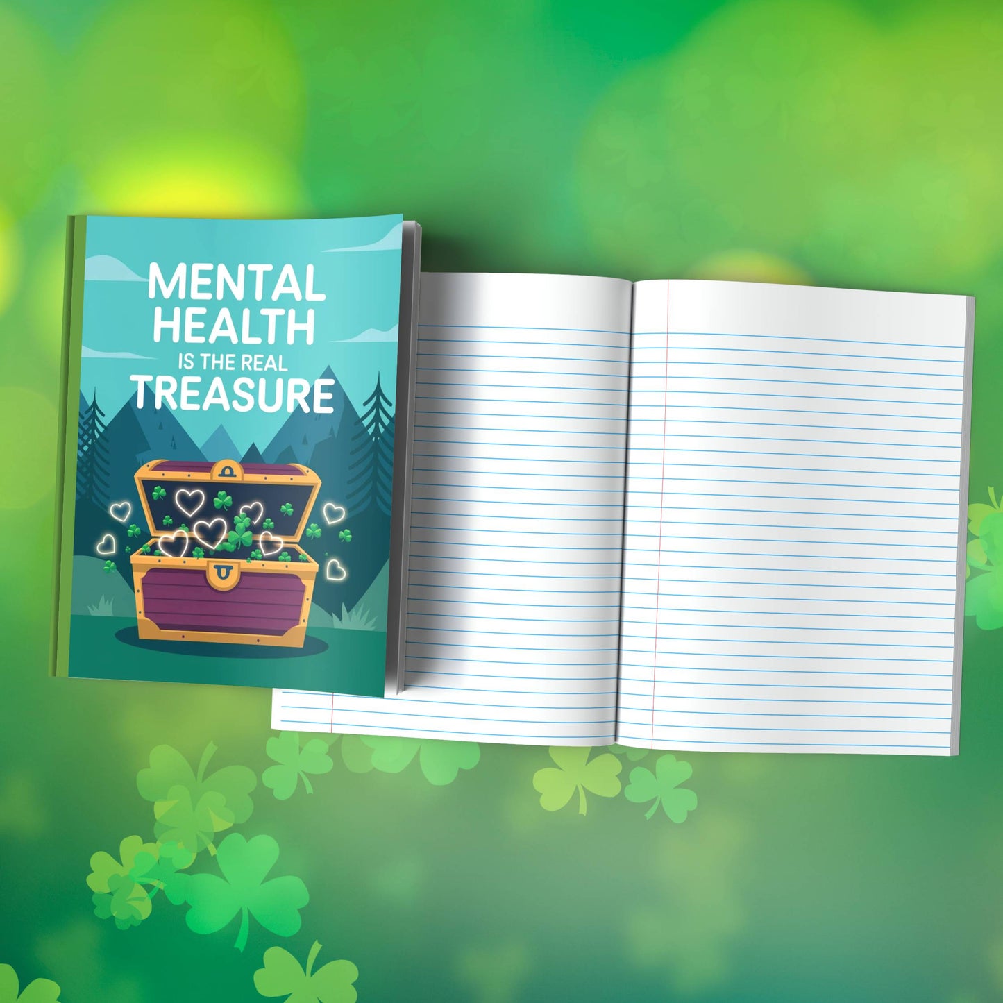 Mental Health Is The Real Treasure Premium St. Patrick's Day Composition Notebook Journal with Wide-Ruled Lines