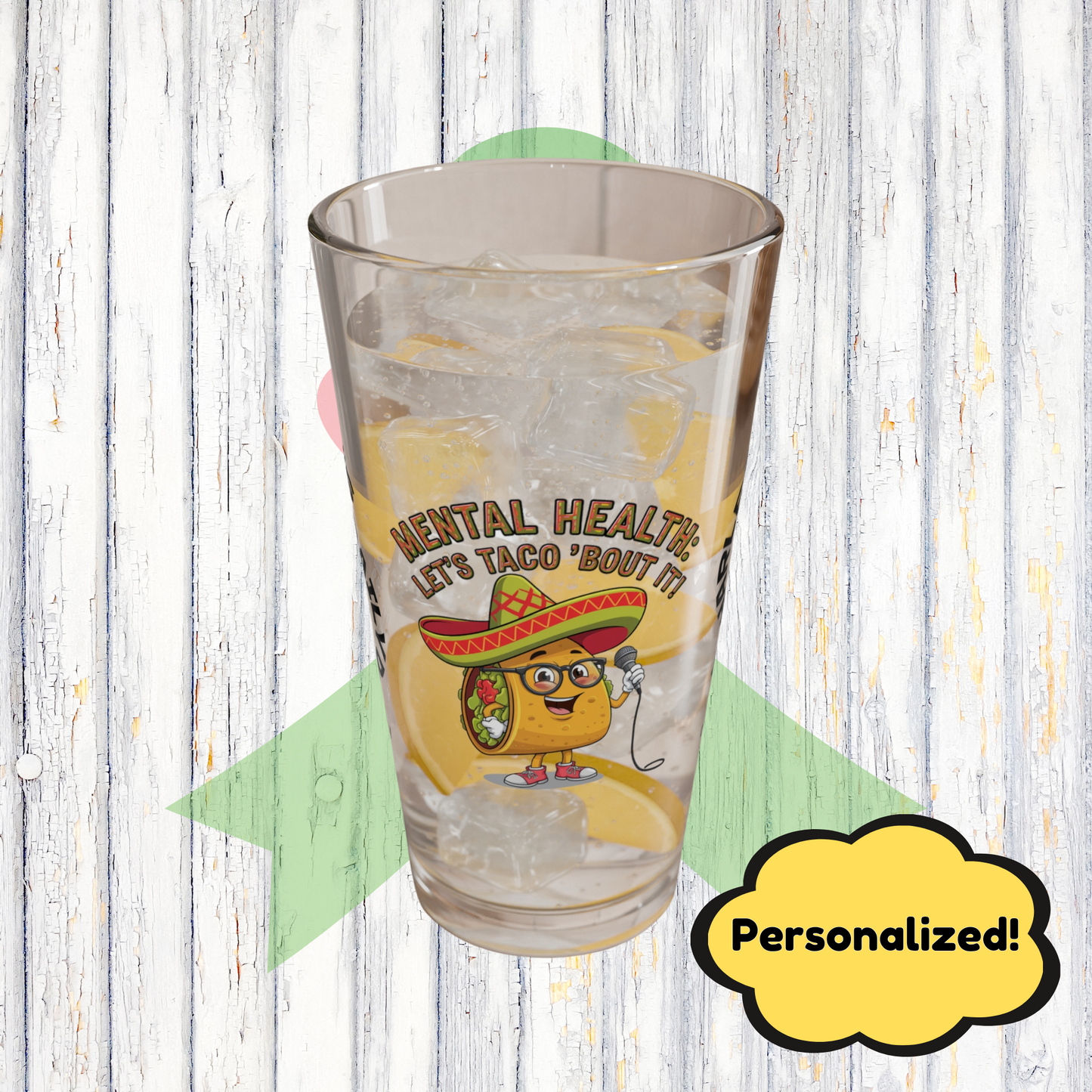 "Mental Health: Let's Taco 'Bout It" funny mental health mug, personalized ceramic coffee cup with affirmations for anxiety relief.