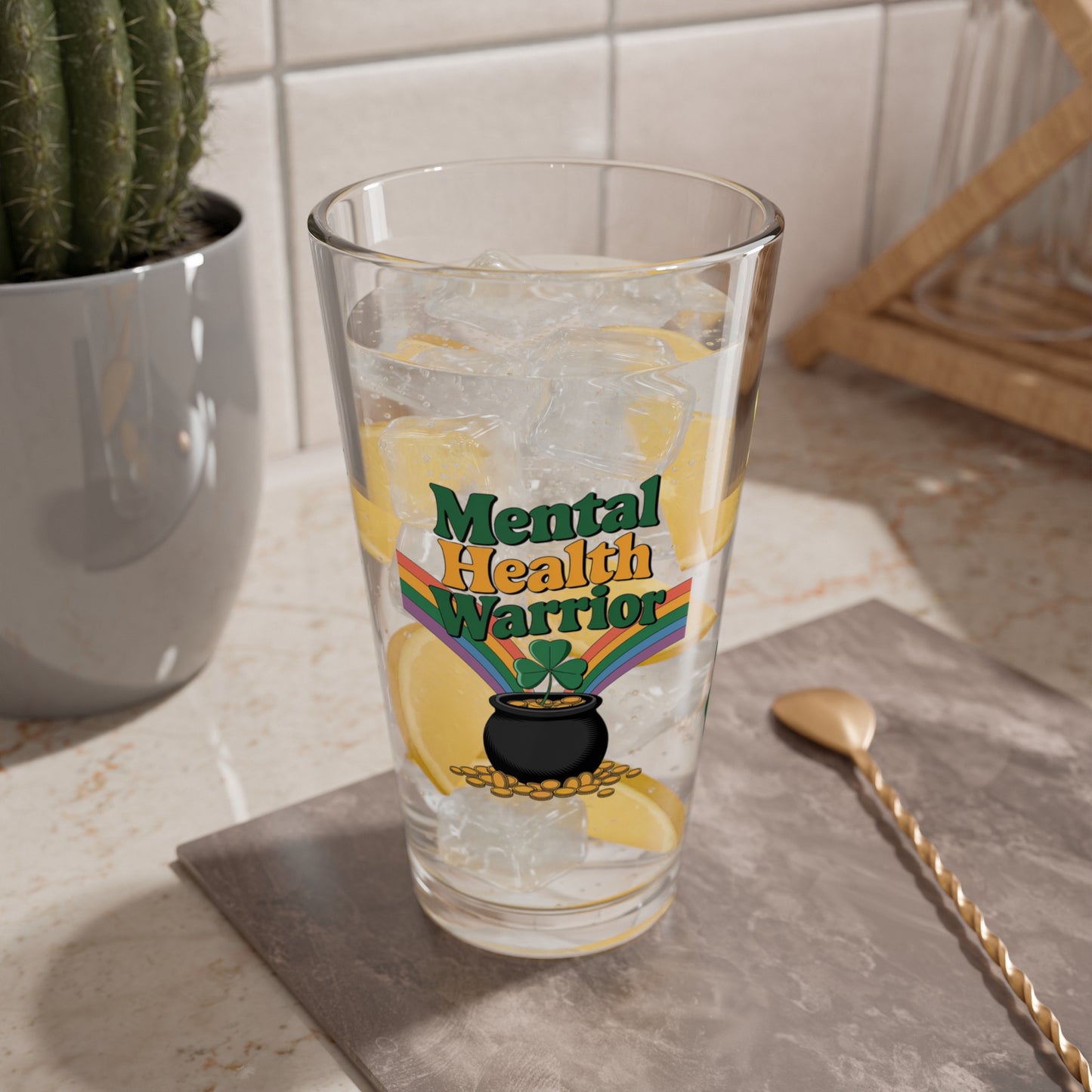 Mental Health Warrior: Personalized St. Patrick's Day Pint Glass - Customizable Name for Happiness and Positivity