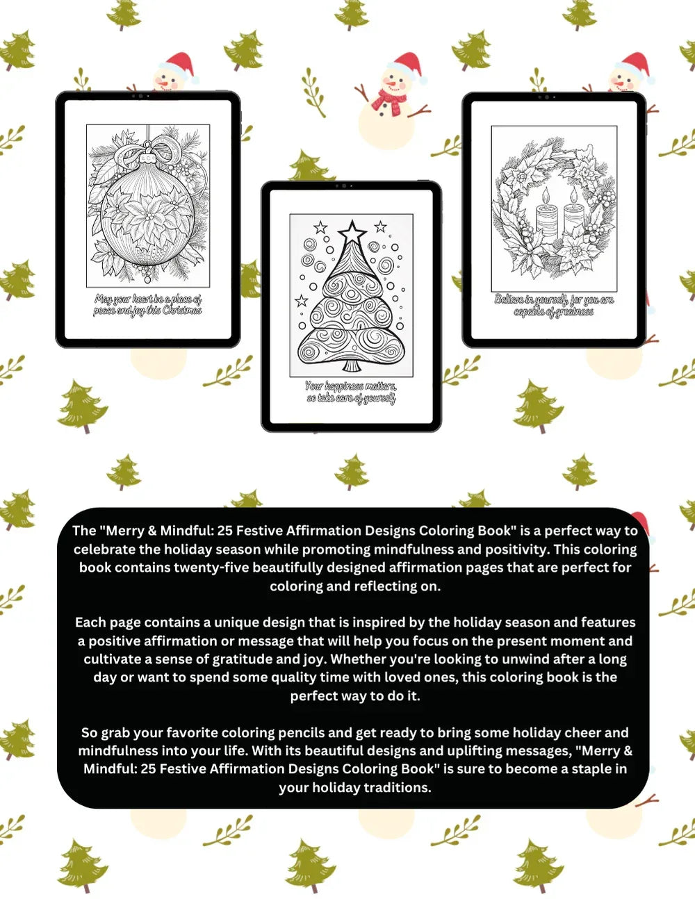Shop our premium merry mindful christmas coloring book with 25 christmas themed affirmations from MySisterIsASurvivor.