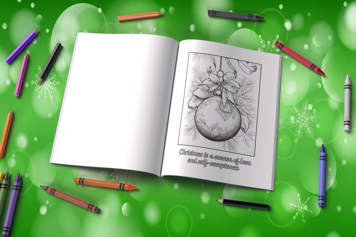 Christmas coloring book with mindful affirmations and festive designs