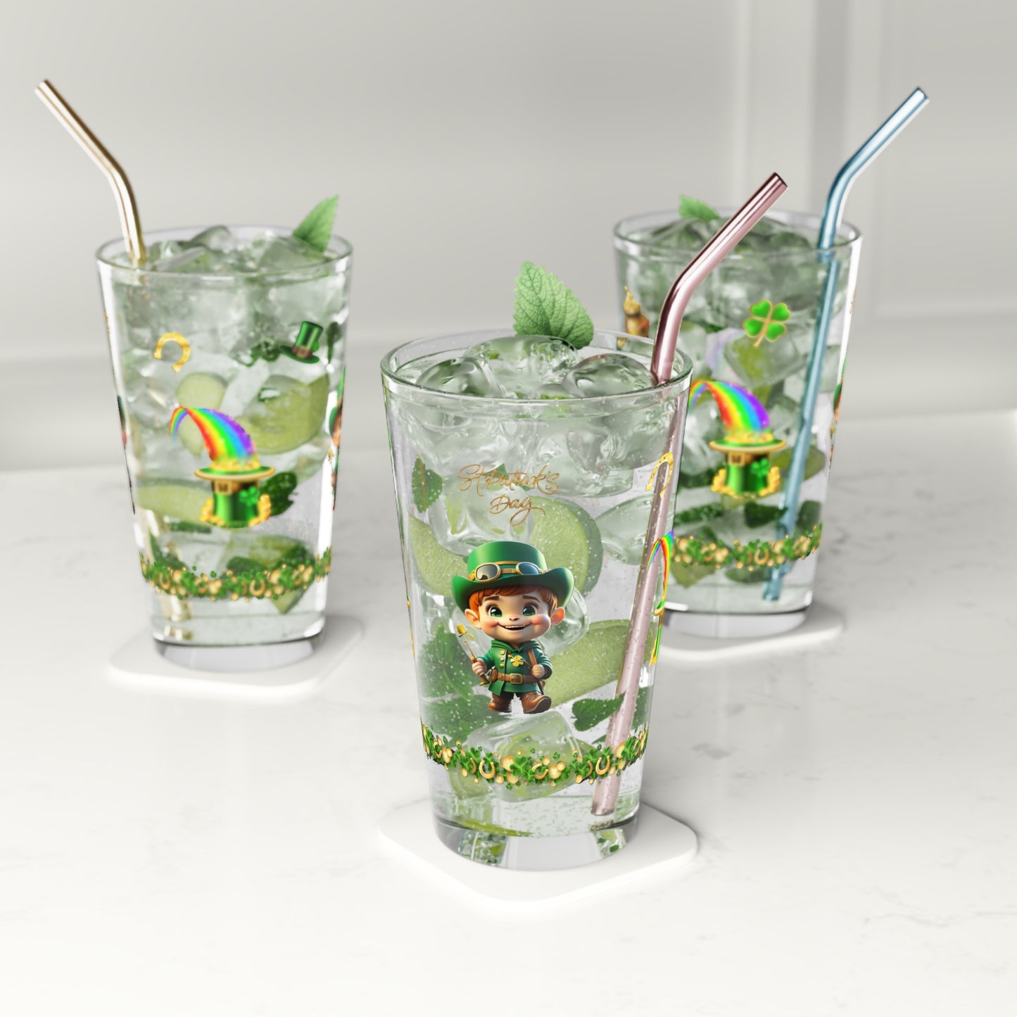 Mindful March Leprechaun: Mindful St. Patrick's Day 16oz Pint Glasses - Festive Design for Positivity & Wellness
