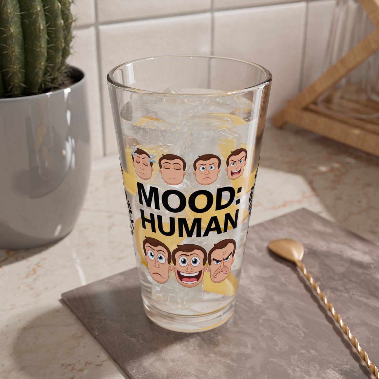 Mood: Human - Personalized Funny Pint Glass, Sassy Drinkware with Attitude, Daily Dose of Attitude and Humor