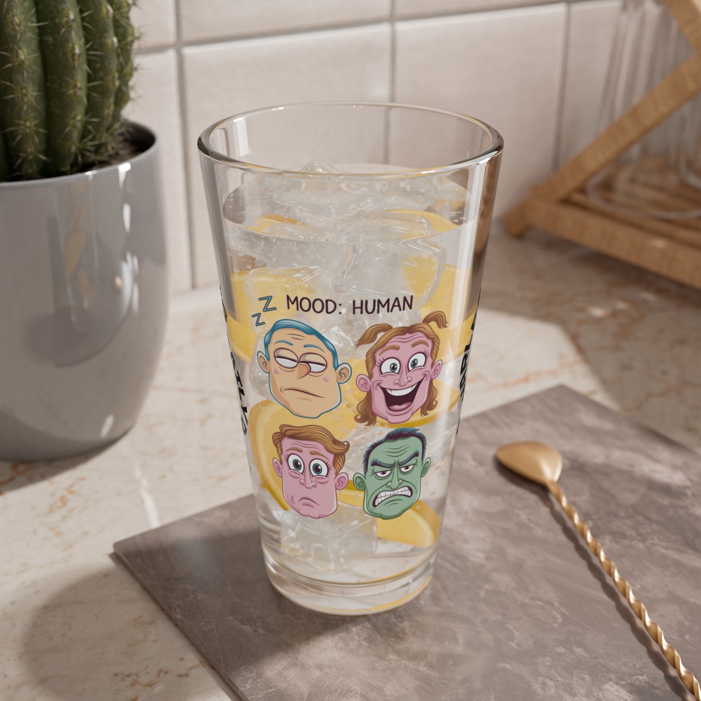 Mood: Human - Personalized Funny Pint Glass, Sassy Drinkware with Attitude, Daily Dose of Attitude and Humor