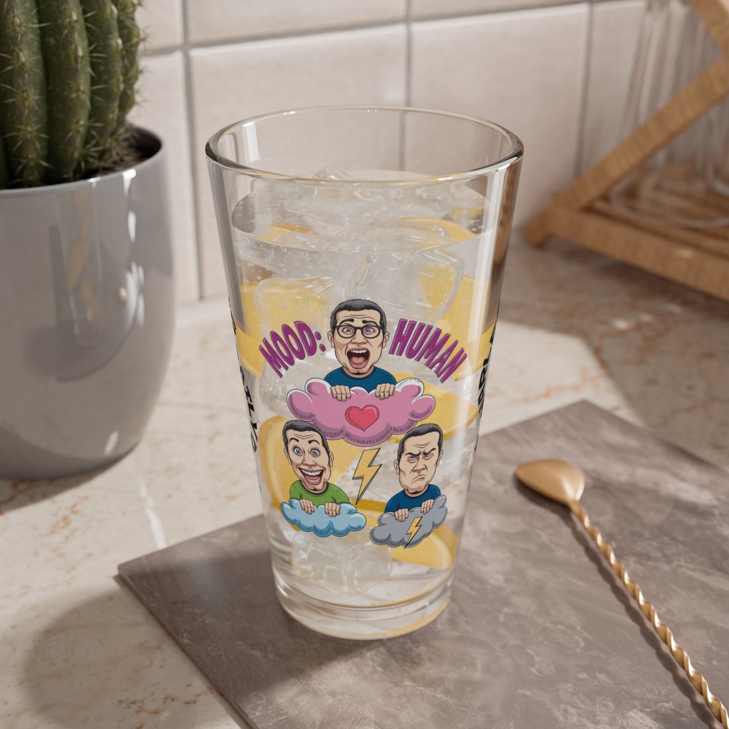 Mood: Human - Personalized Funny Pint Glass, Sassy Drinkware with Attitude, Daily Dose of Attitude and Humor