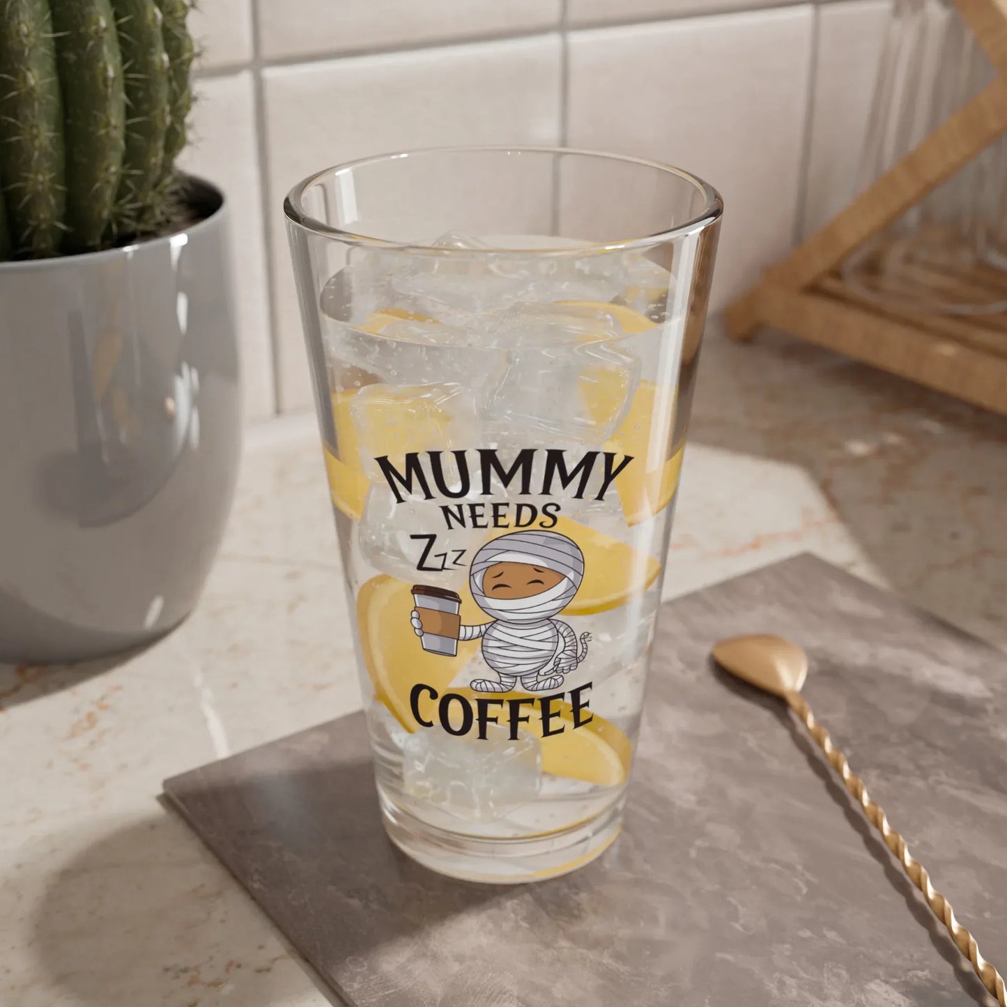 Shop our premium mummy needs coffee halloween pint glass 16oz from MySisterIsASurvivor.