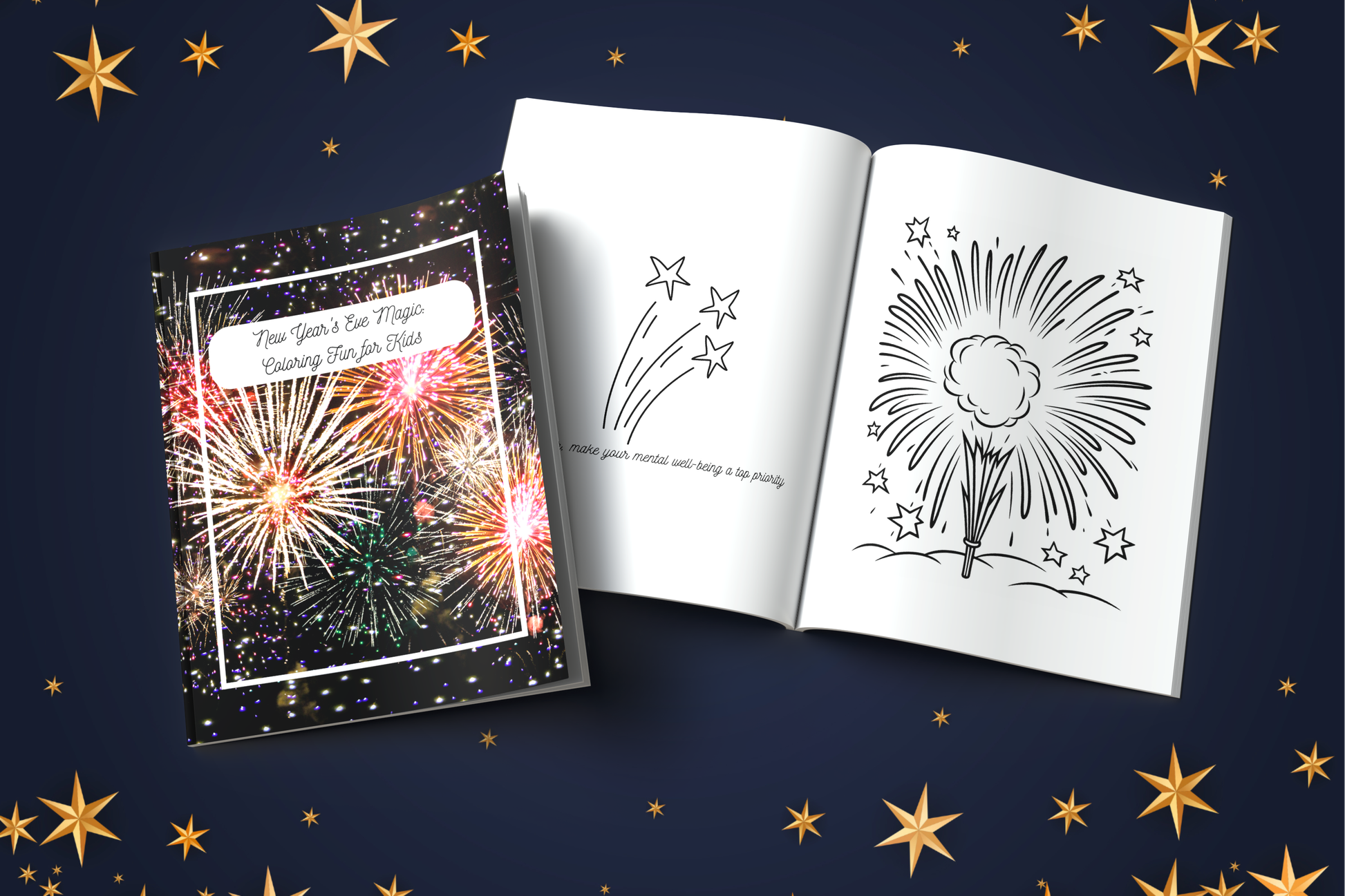 New Year’s Eve coloring book for kids with fireworks and joyful pages