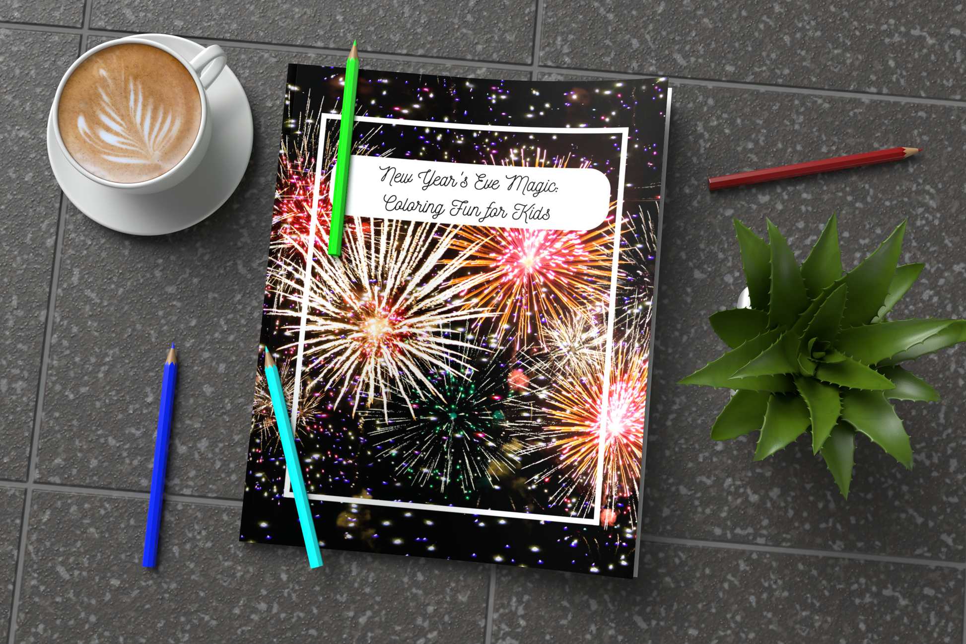 New Year’s Eve coloring book for kids with fireworks and joyful pages