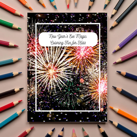 New Year’s Eve coloring book for kids with fireworks and joyful pages