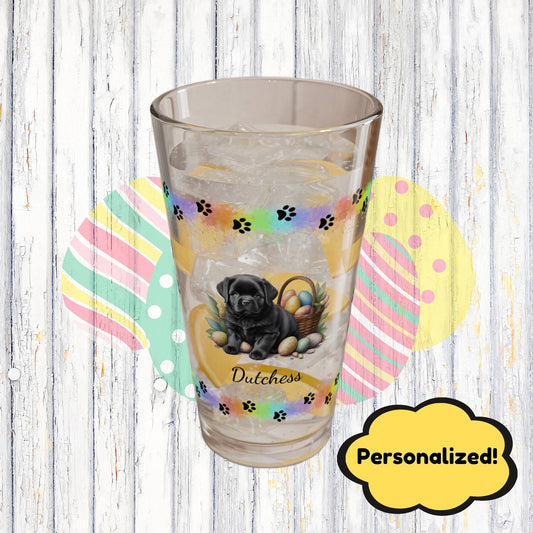 Newfoundland (Black) Personalized Easter Puppy 16oz Pint Glass - Custom Dog Design, Mental Health Gift, Easter Décor, and Festive Celebrations