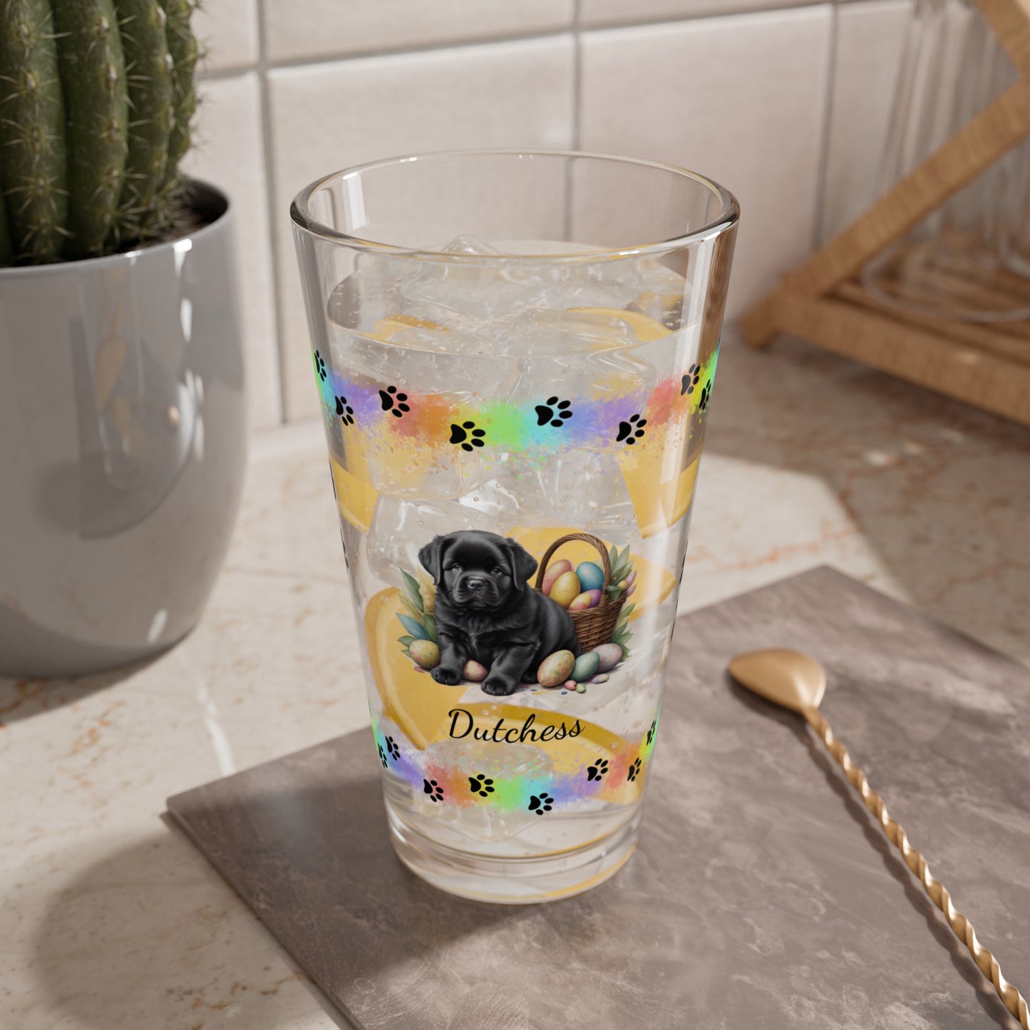 Newfoundland (Black) Personalized Easter Puppy 16oz Pint Glass - Custom Dog Design, Mental Health Gift, Easter Décor, and Festive Celebrations