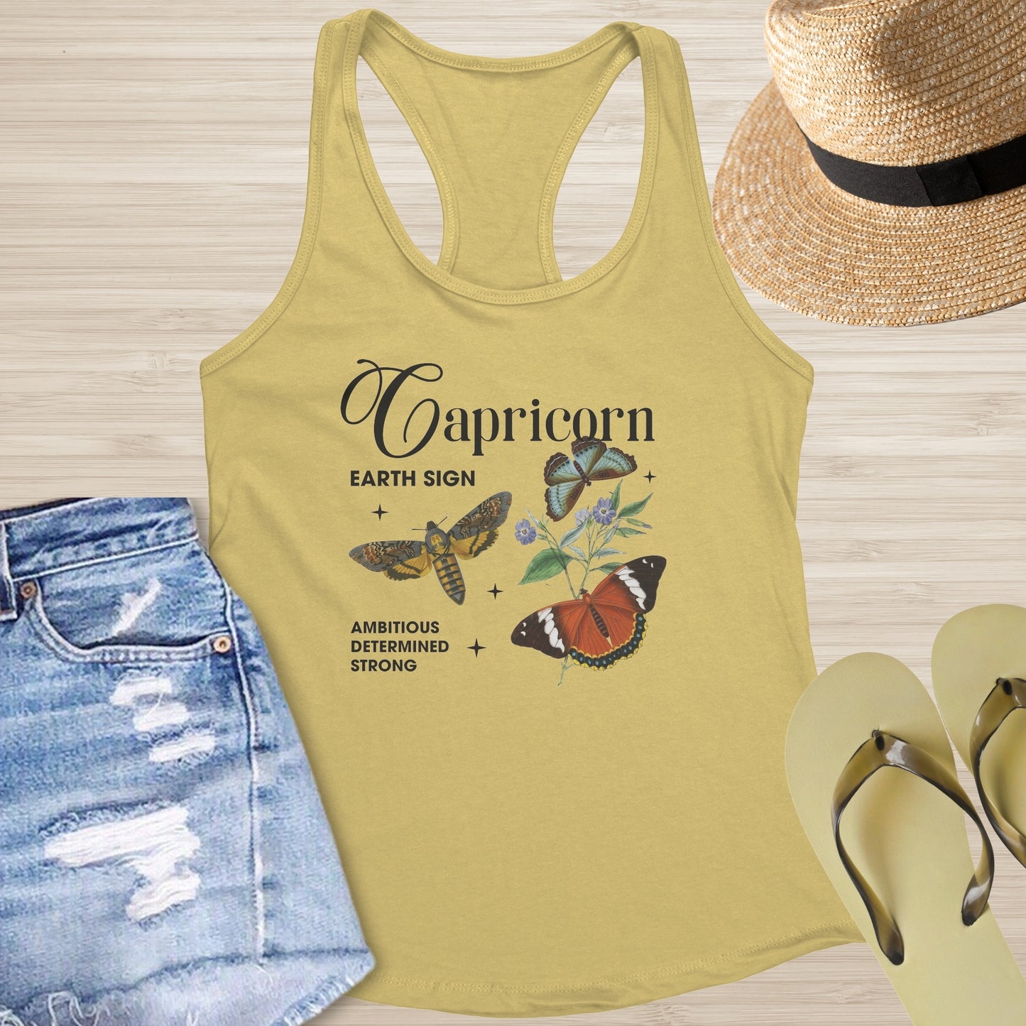 Capricorn butterfly racerback tank top for grounded healing and self-care