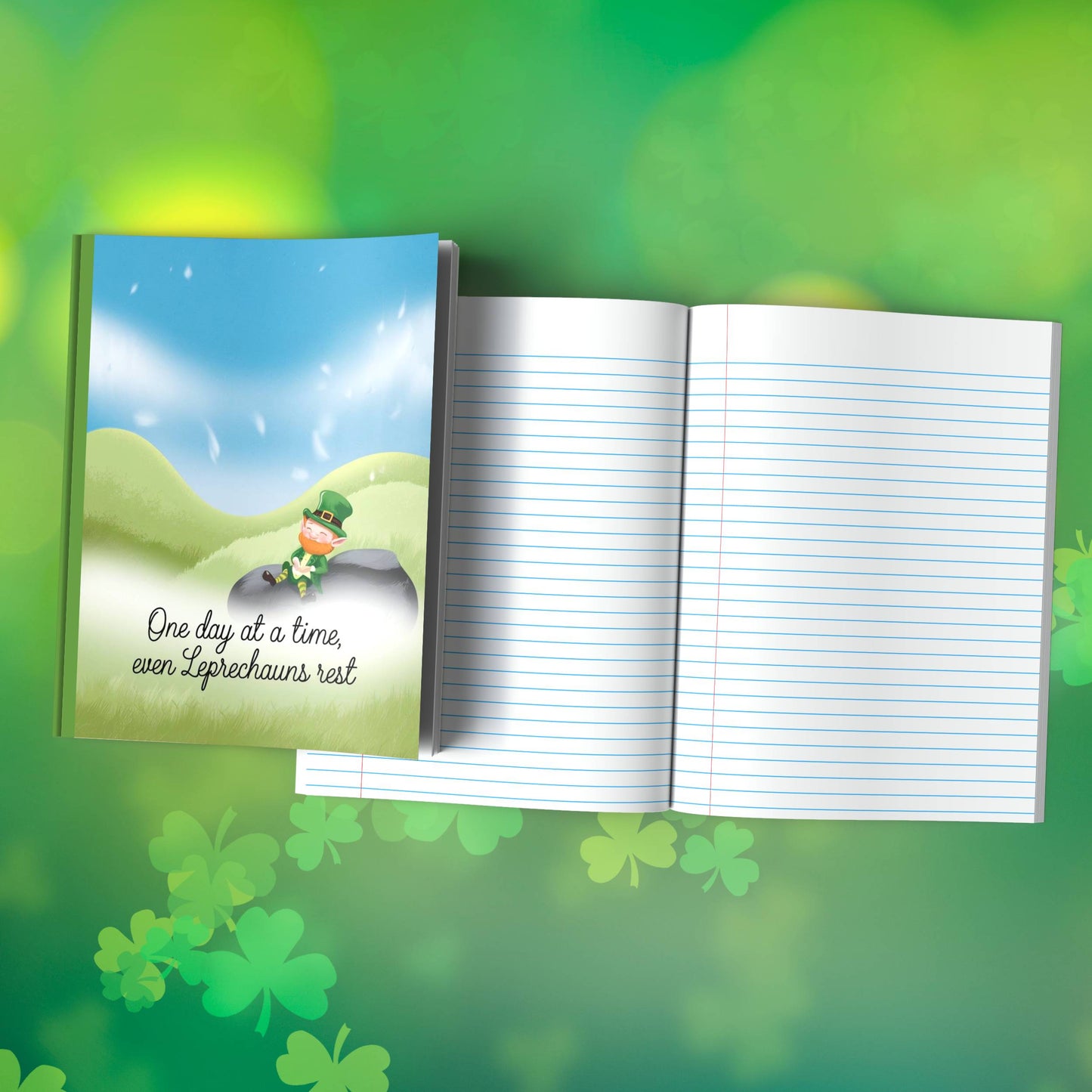 One Day At A Time, Even Leprechauns Rest Premium St. Patrick's Day Composition Notebook Journal with Wide-Ruled Lines