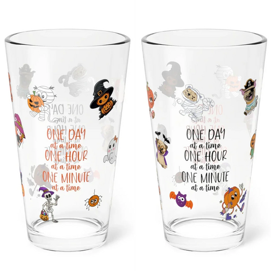 Shop our premium one day at a time one hour at a time one minute at a time positive halloween affirmation shaker mixing pint glass 16oz from MySisterIsASurvivor.