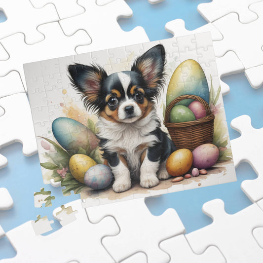 Papillon (White, Black & Tan) Easter Puppy Puzzle - Dog Lovers, Mental Health Benefits, Holiday Fun, Mindfulness, Stress Relief, Festive Gift