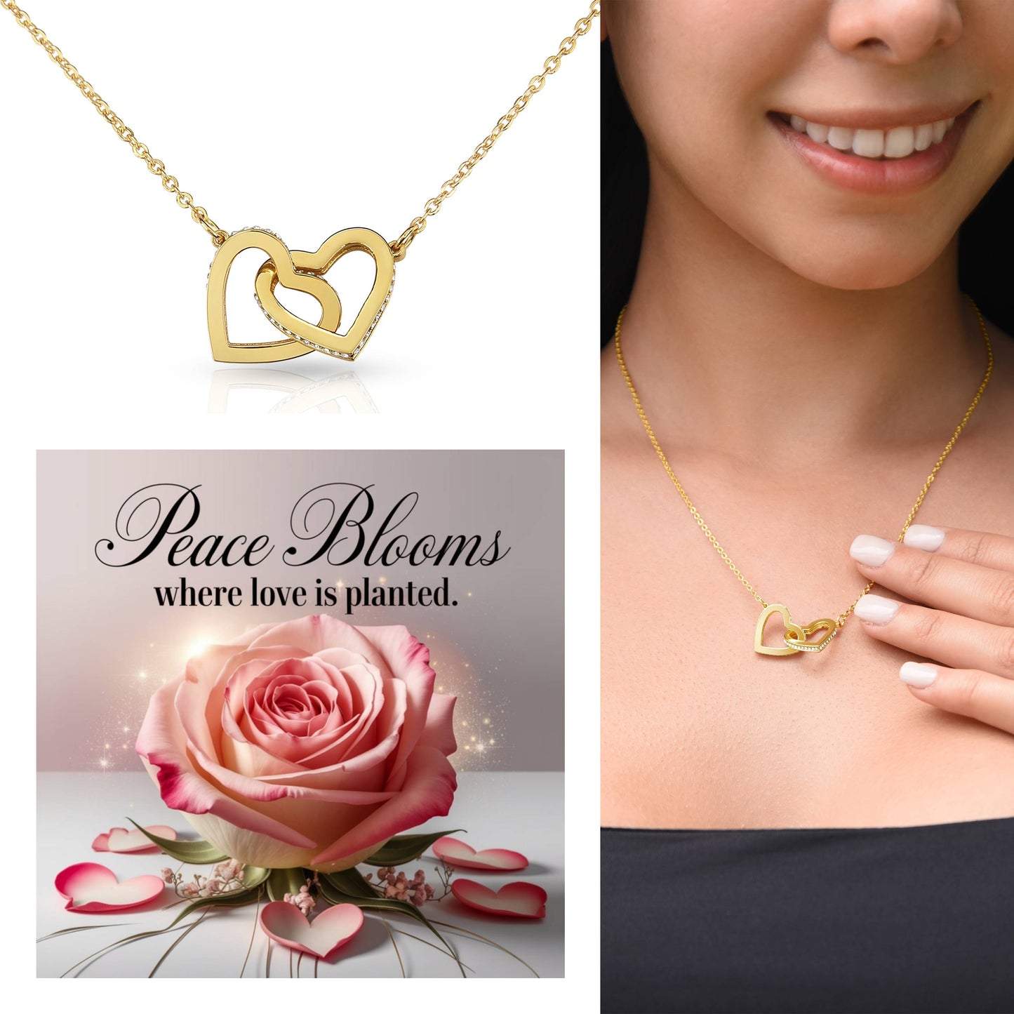 Peace Blooms Where Love Is Planted: Interlocking Hearts Necklace - Mental Health Gift, Self-Love, Anxiety, PTSD Support