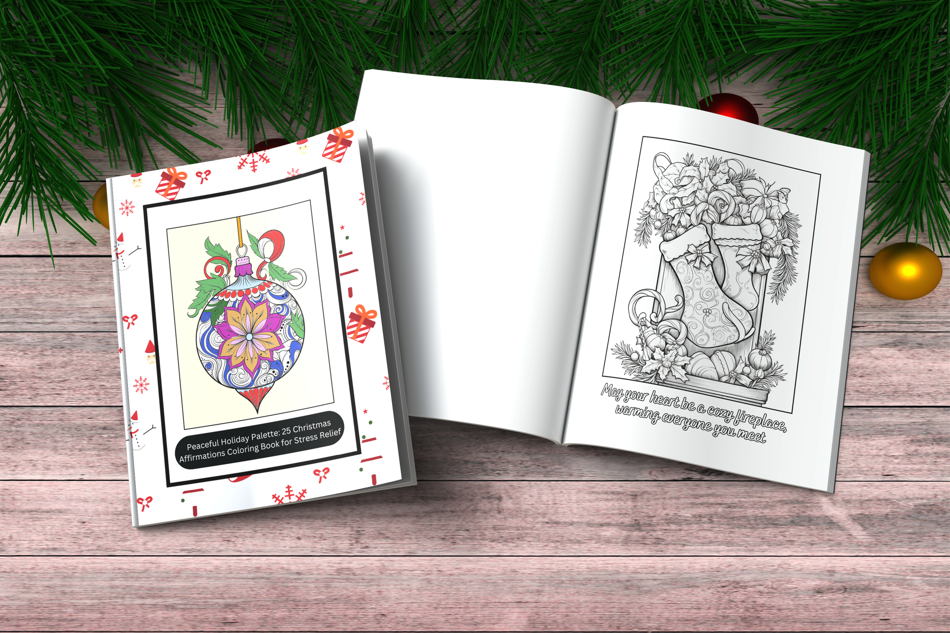 Christmas palette coloring book with peaceful, cozy holiday scenes